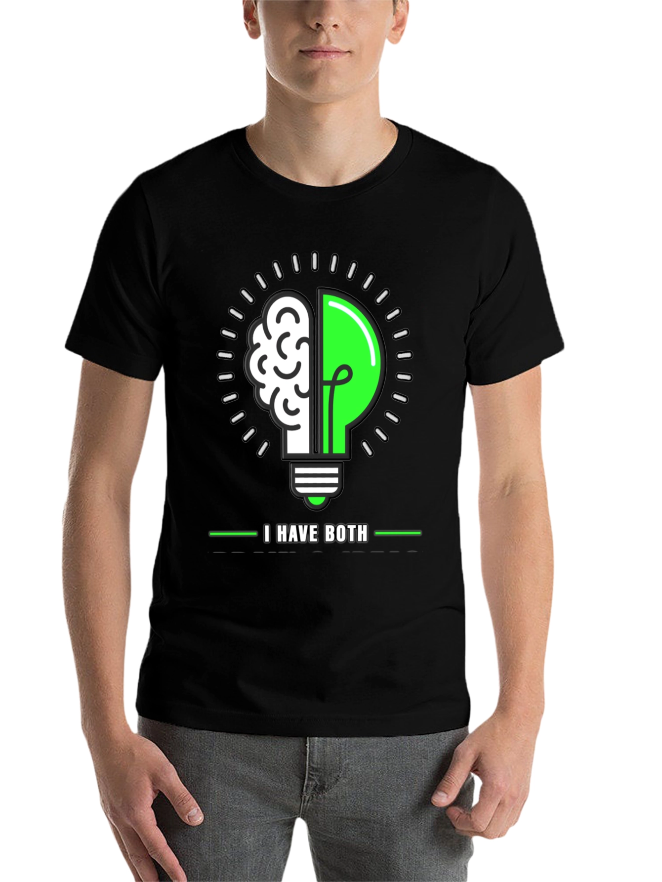 Black Brain & Light Bulb Graphic T-Shirt - I Have Both! view 7