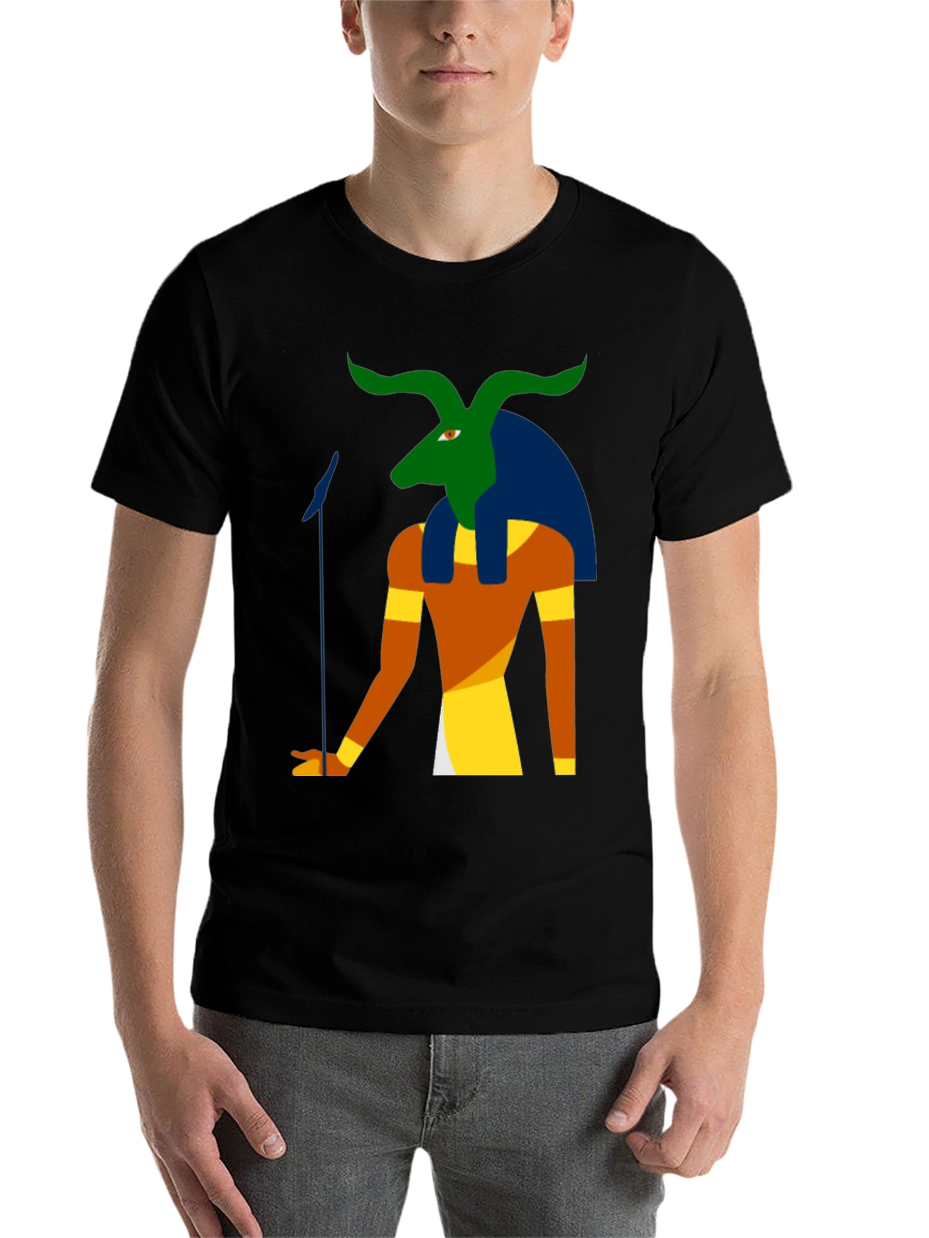 Black Egyptian Deity Graphic Tee - Black Cotton Shirt view 7