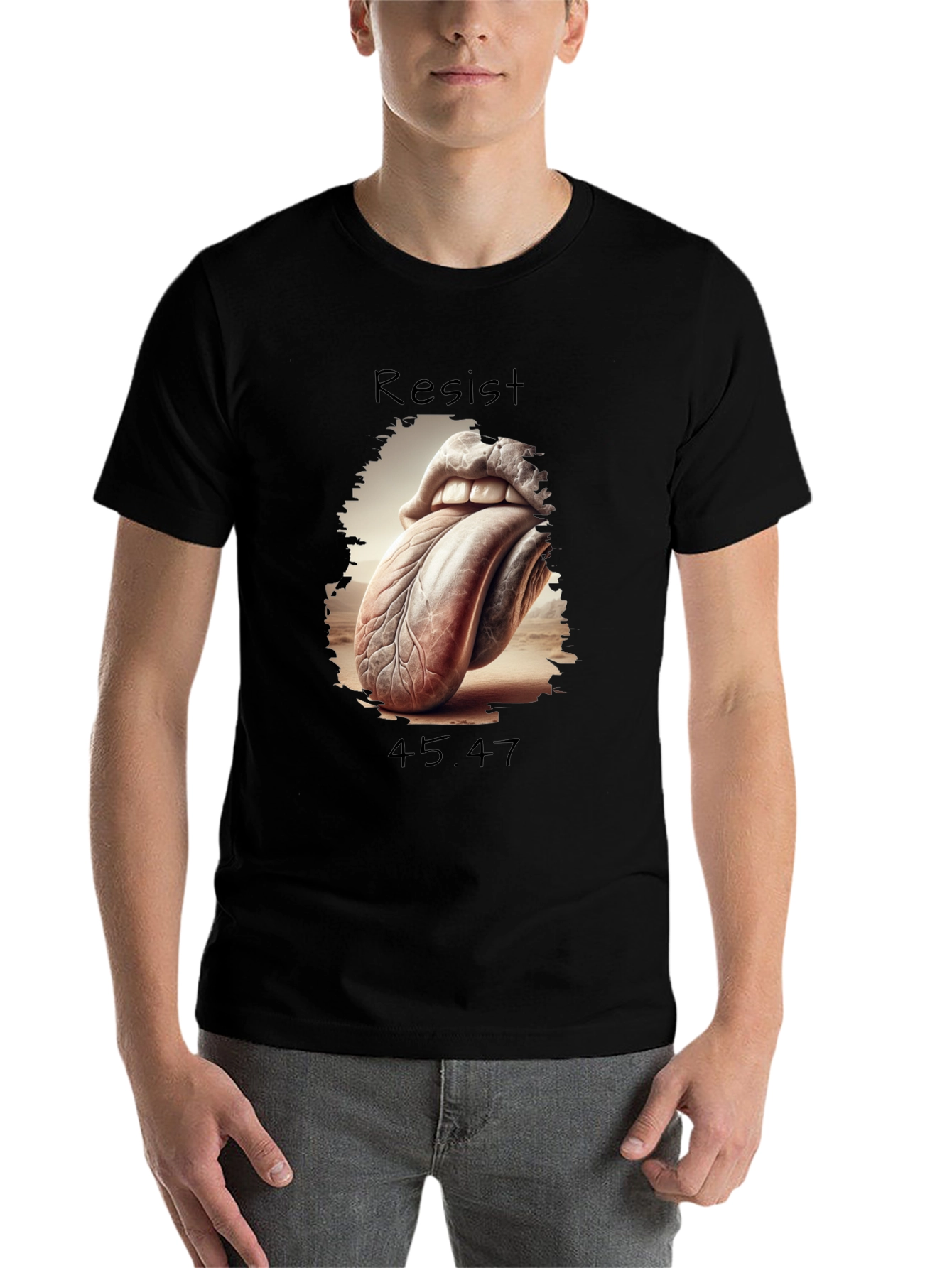 Black Resist 45.47 Graphic Tee - Unique Tongue Design view 7