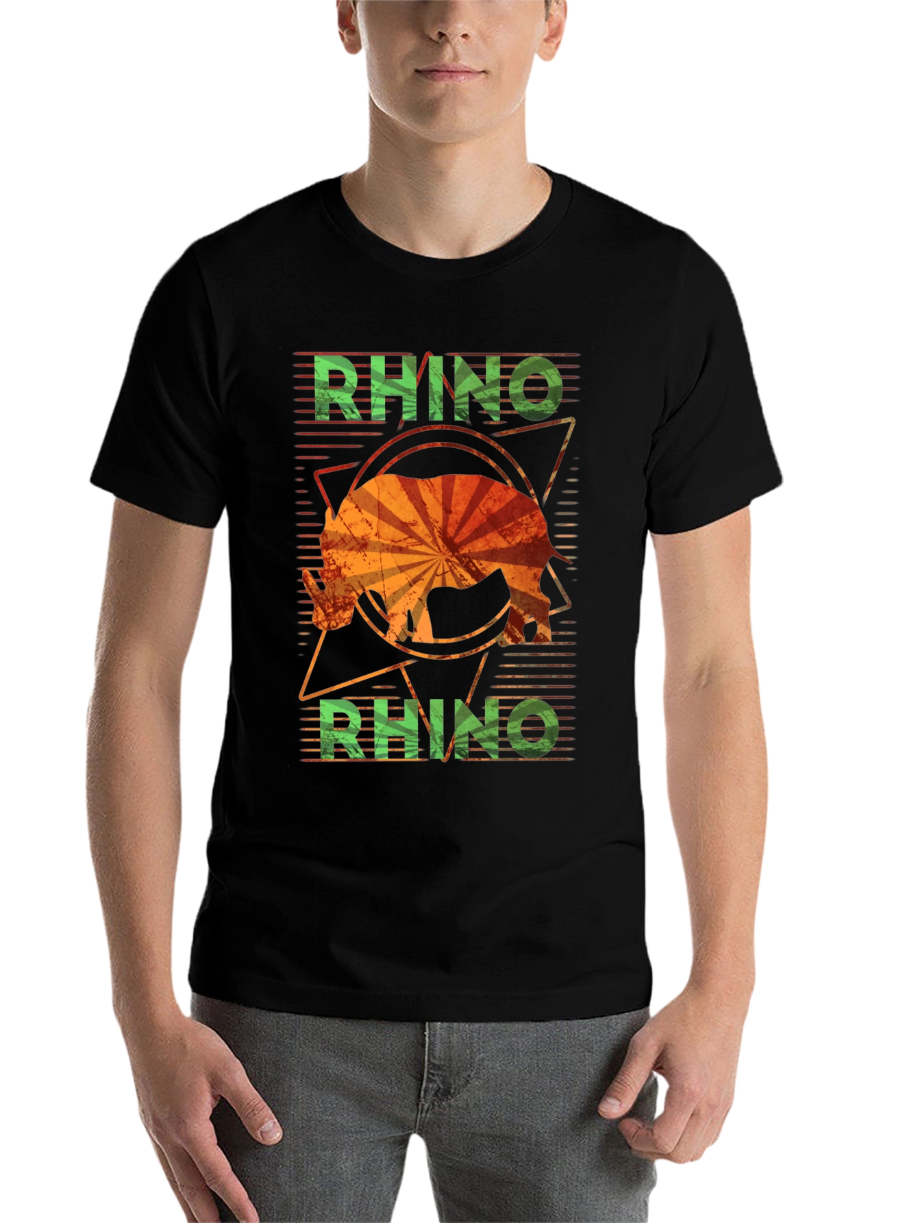 Retro Rhino Graphic T-Shirt - Distressed Design - 7