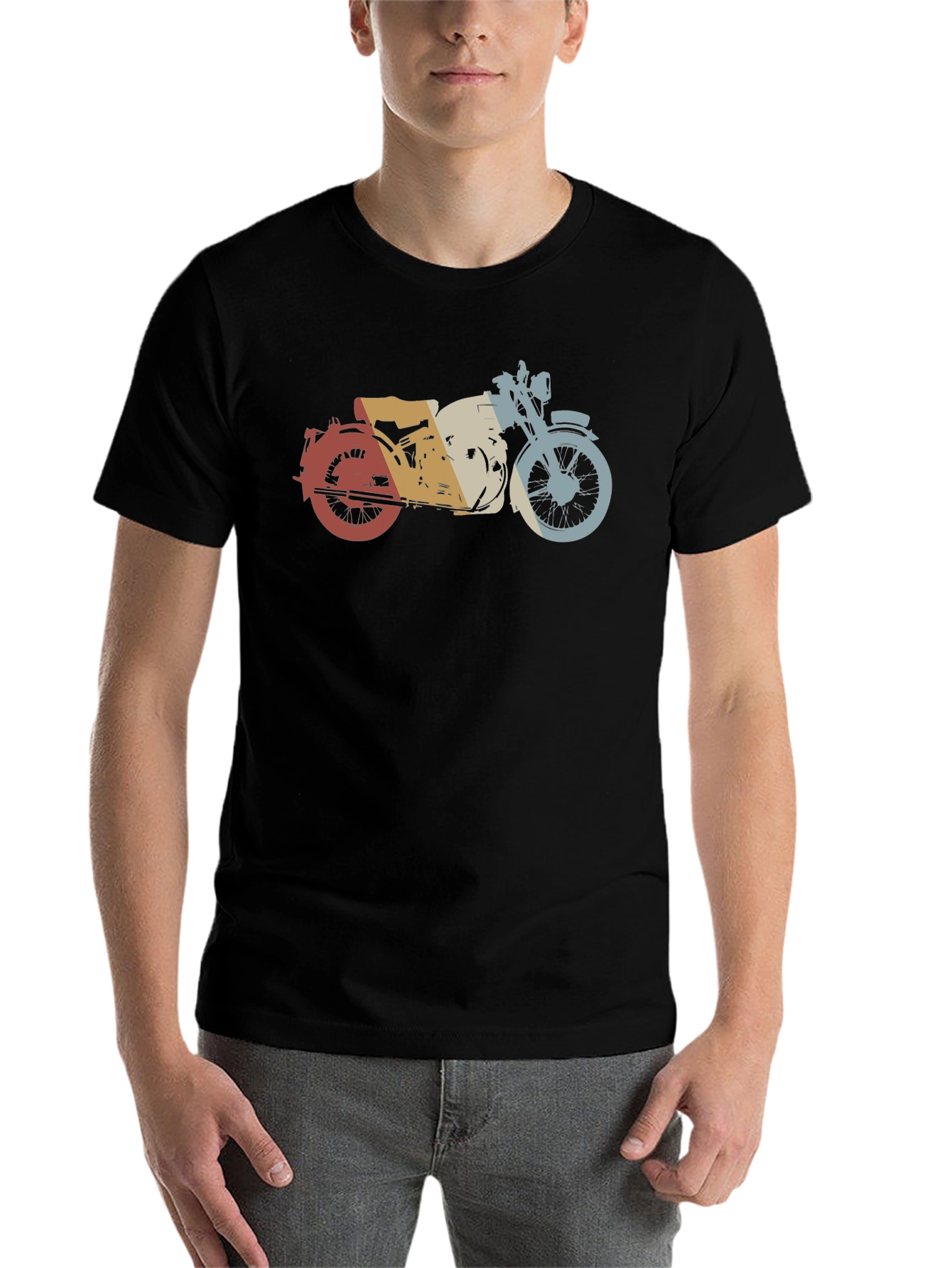 Black Retro Motorcycle Graphic Tee - Vintage Style Black T-Shirt view 7