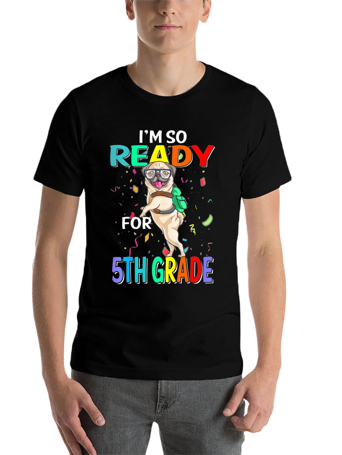 Black Ready for 5th Grade Pug T-Shirt view 7