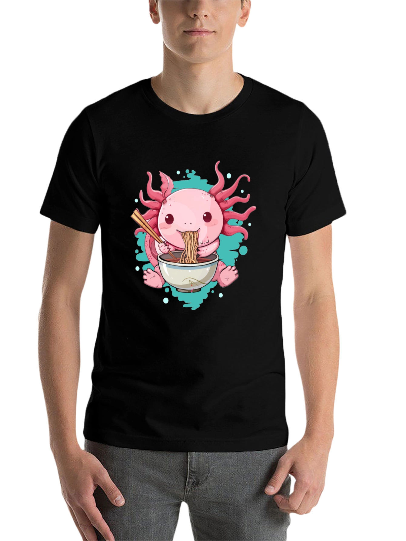 Black Axolotl Ramen T-Shirt - Cute Cartoon Tee view 7