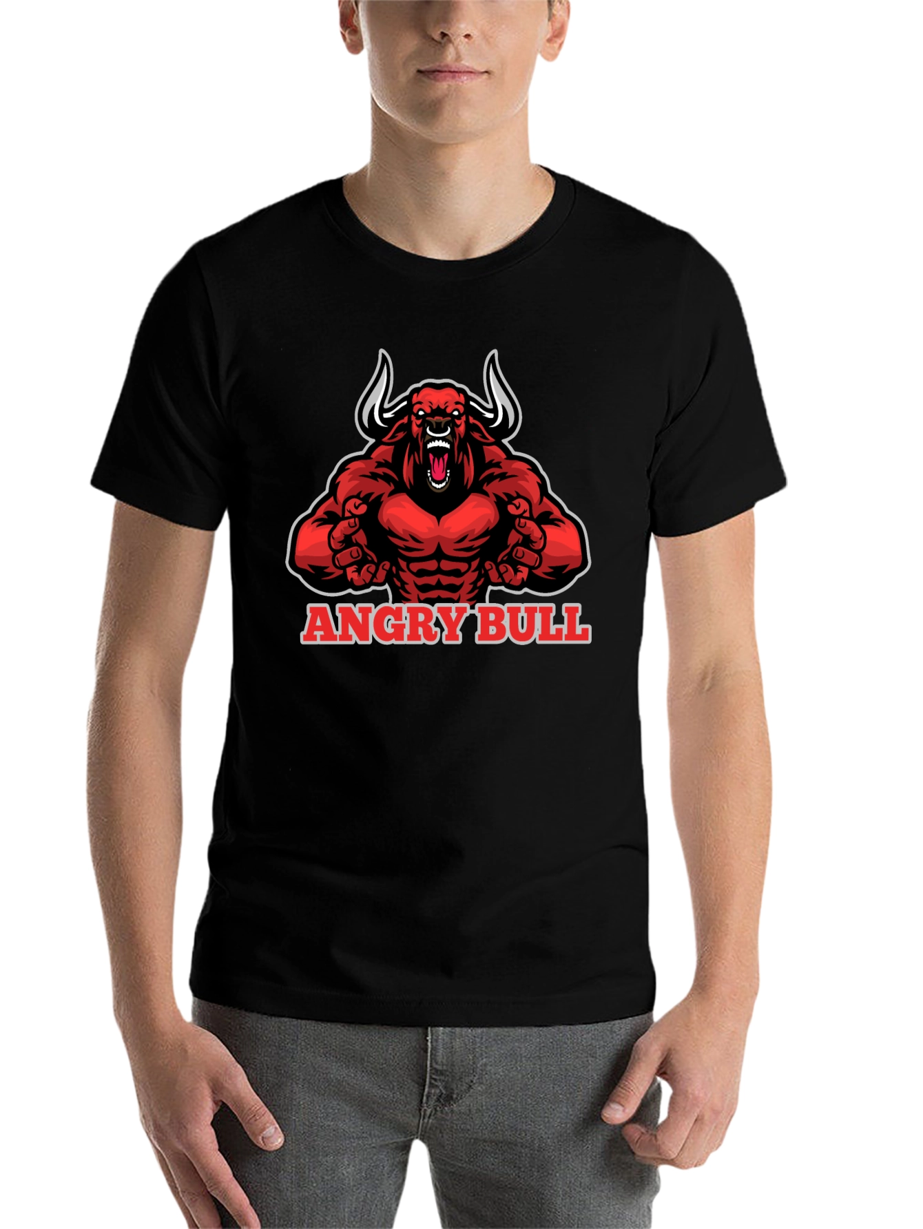 Black Angry Bull Graphic Tee - Black Cotton T-Shirt view 7