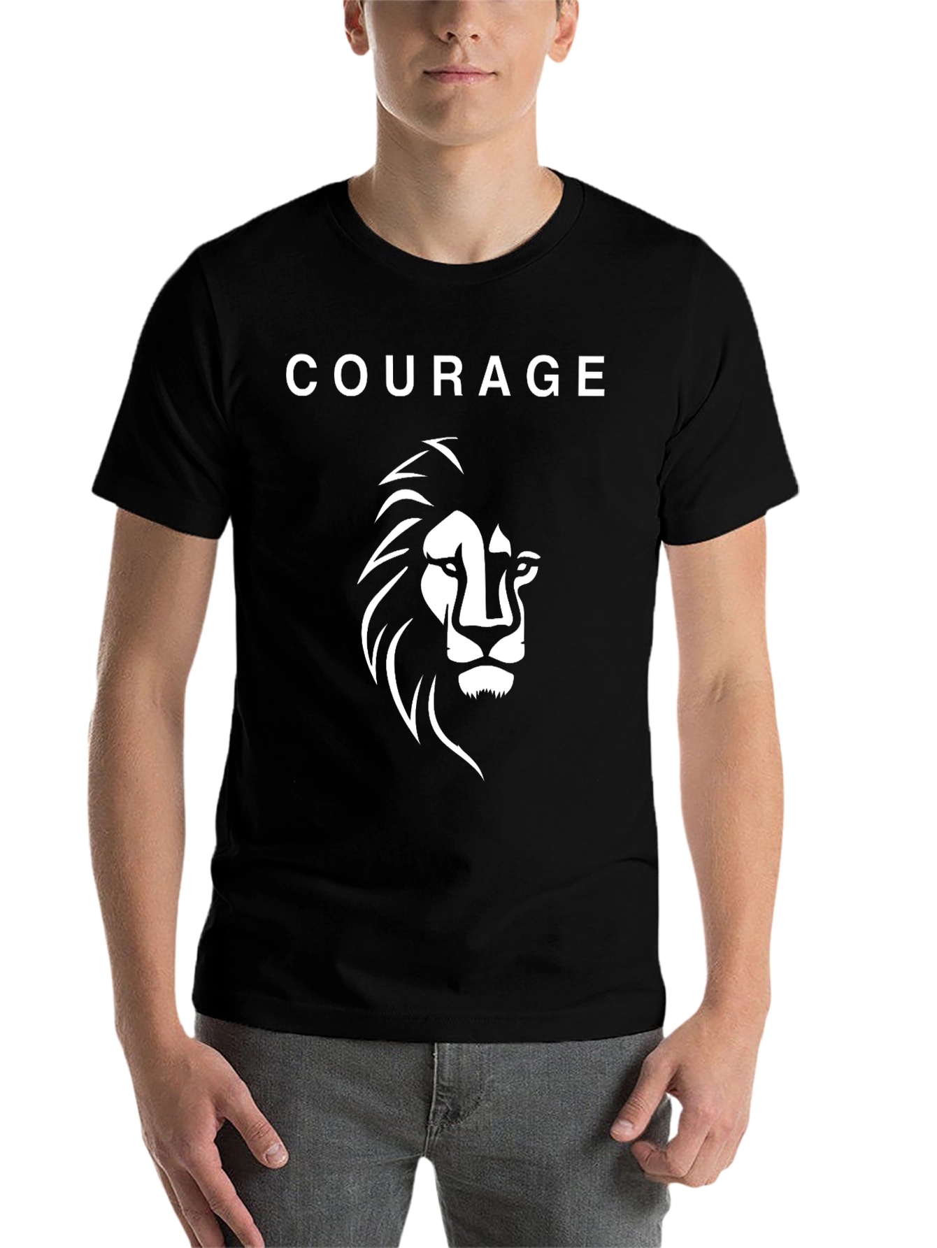 Black Courage Lion Graphic Print Men's Black T-Shirt view 7