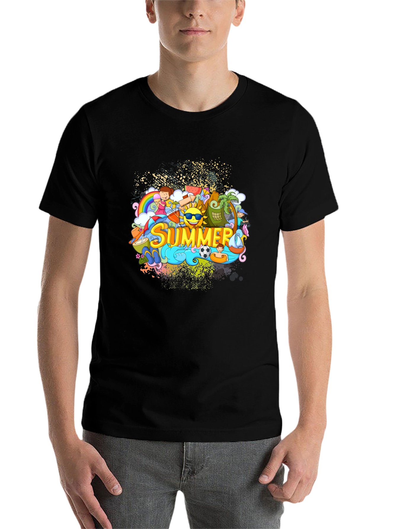 Black Summer Themed Graphic Tee - Black Unisex T-Shirt view 7