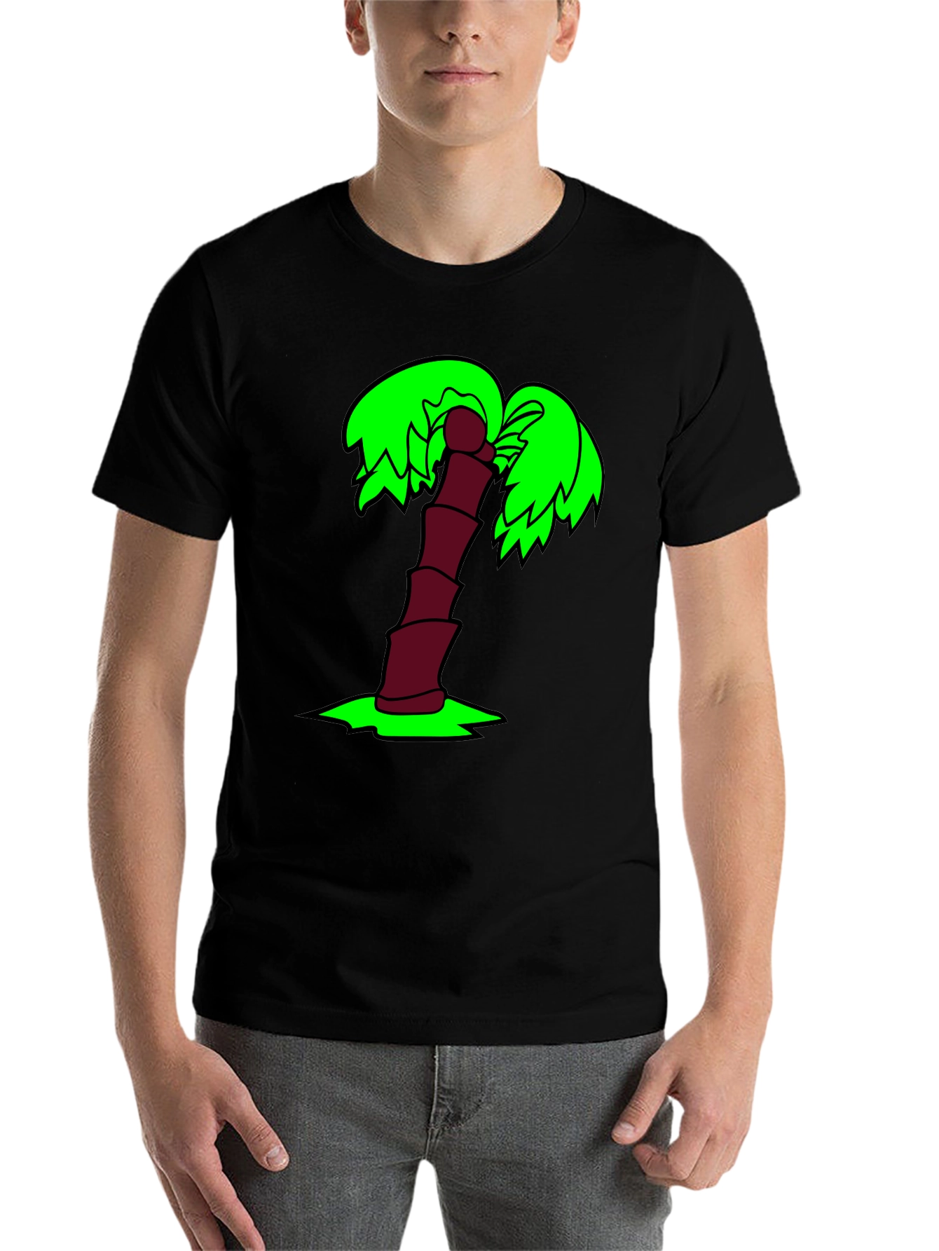 Black Cartoon Palm Tree Black T-Shirt view 7