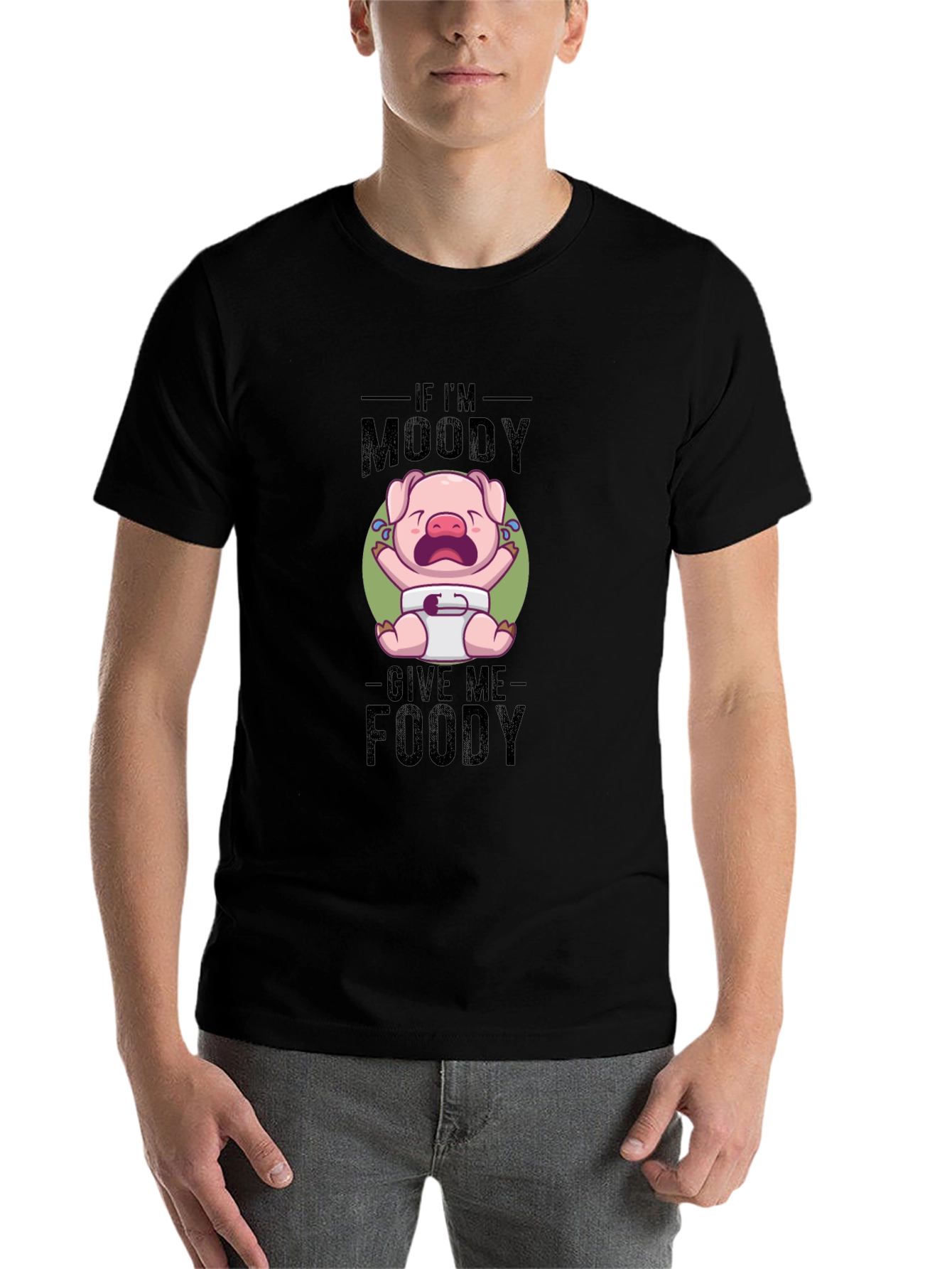 Black Moody Piglet T-Shirt - Foodie Humor Tee view 7