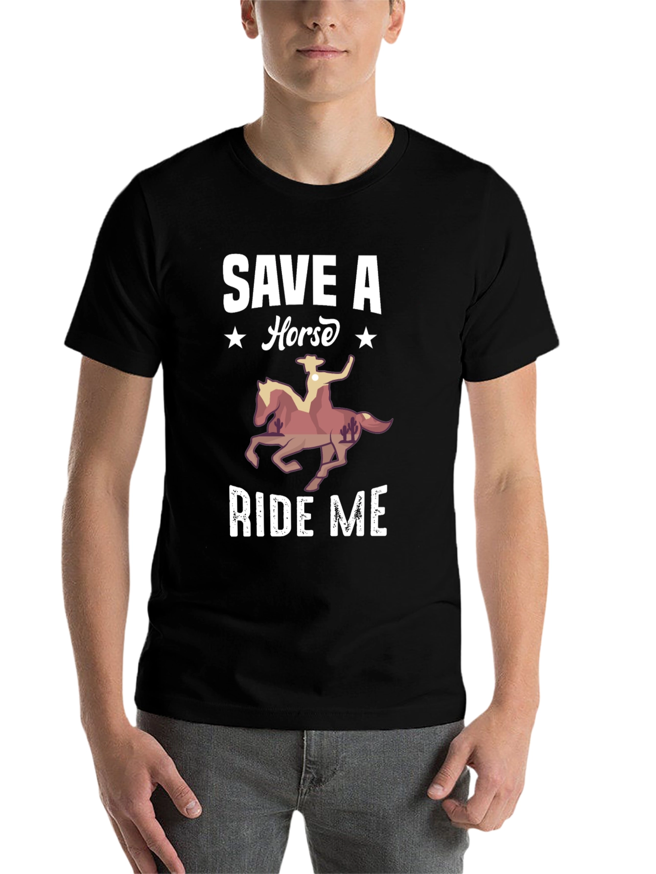 Black Save A Horse Ride Me T-Shirt - Novelty Graphic Tee view 7
