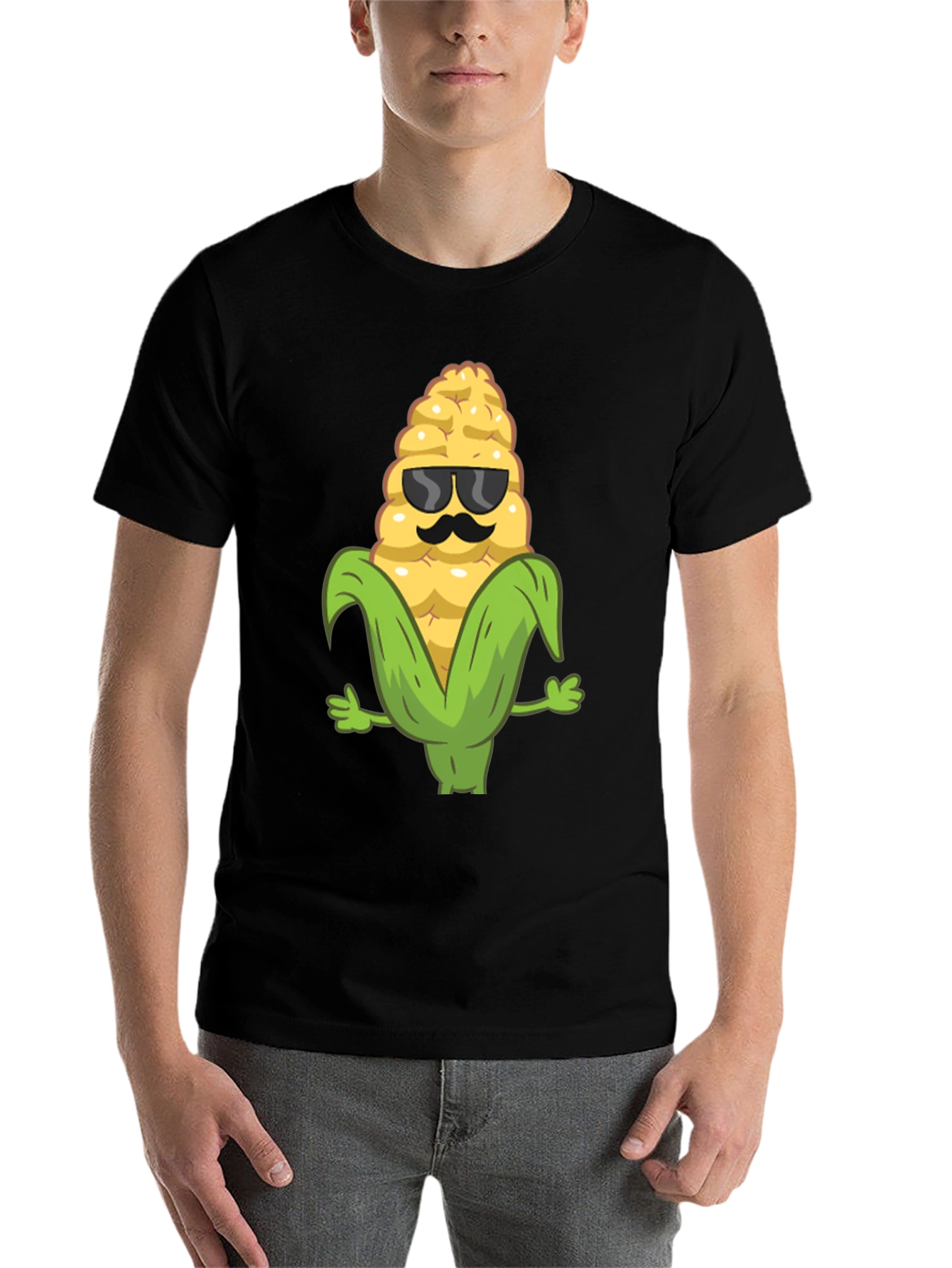 Black Cool Corn Graphic Tee - Black Cotton T-Shirt view 7