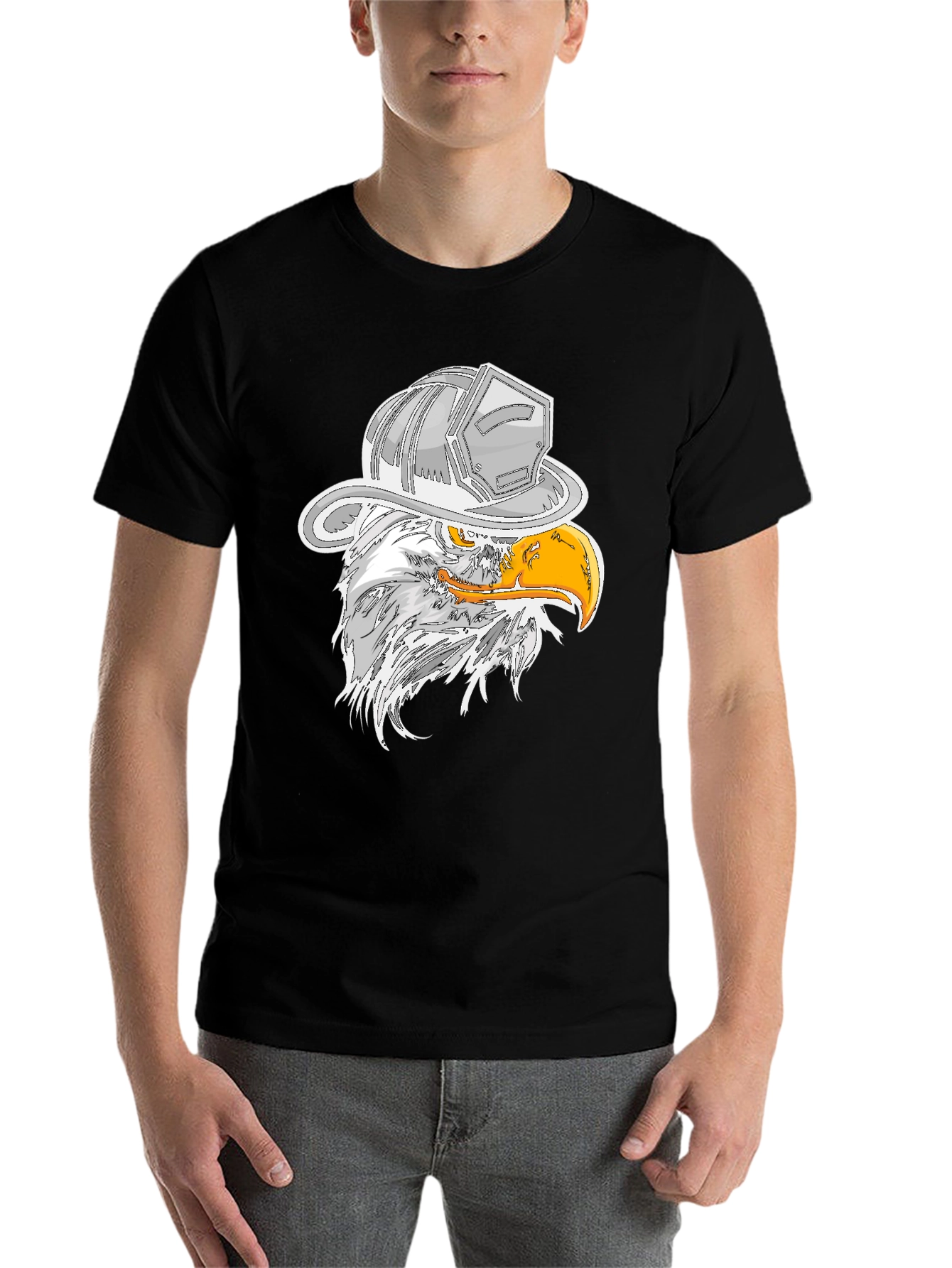 Black Eagle Firefighter Helmet Graphic T-Shirt view 7