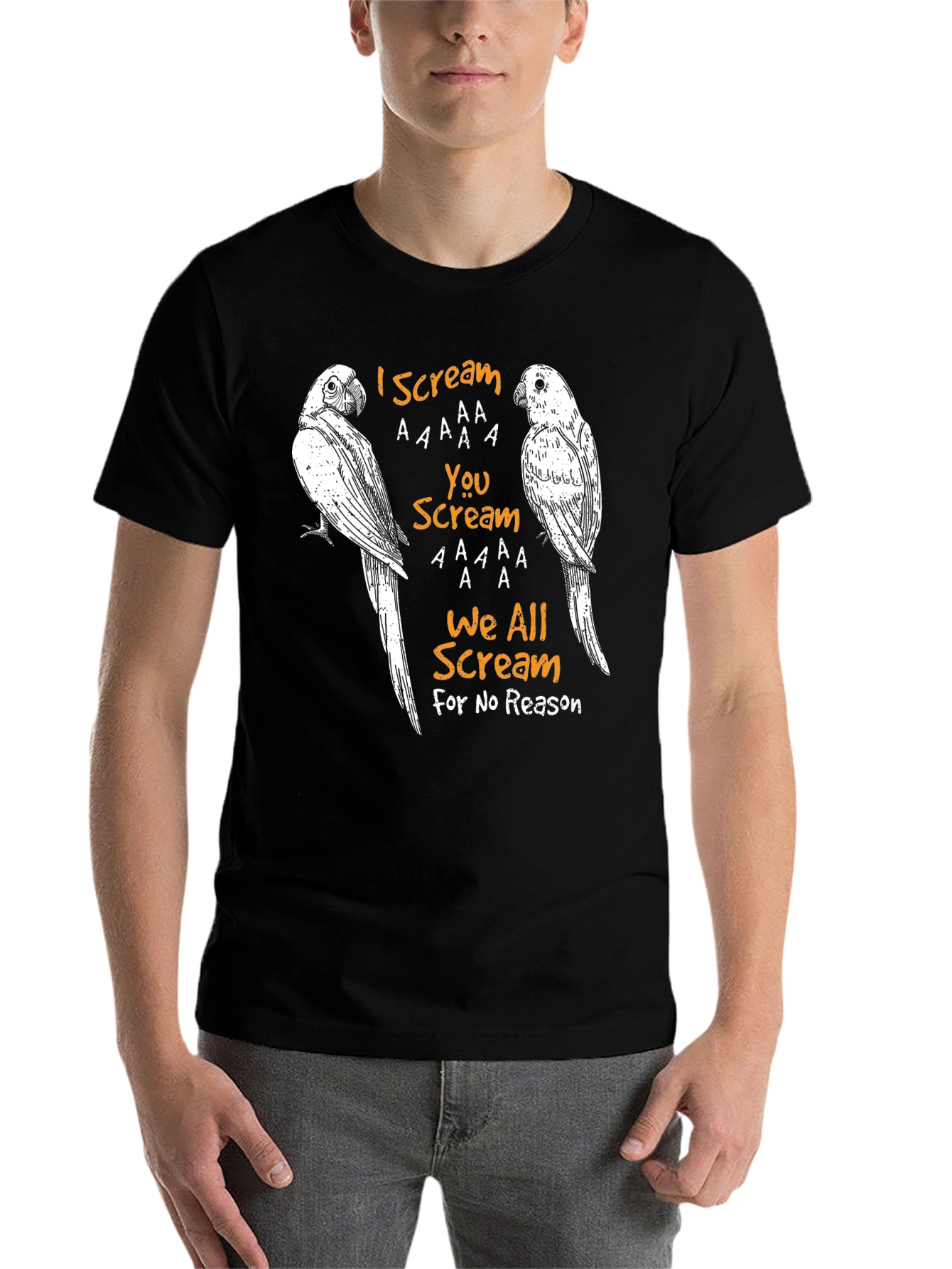 Black Funny "I Scream" T-Shirt with Parrot Graphic Design view 7