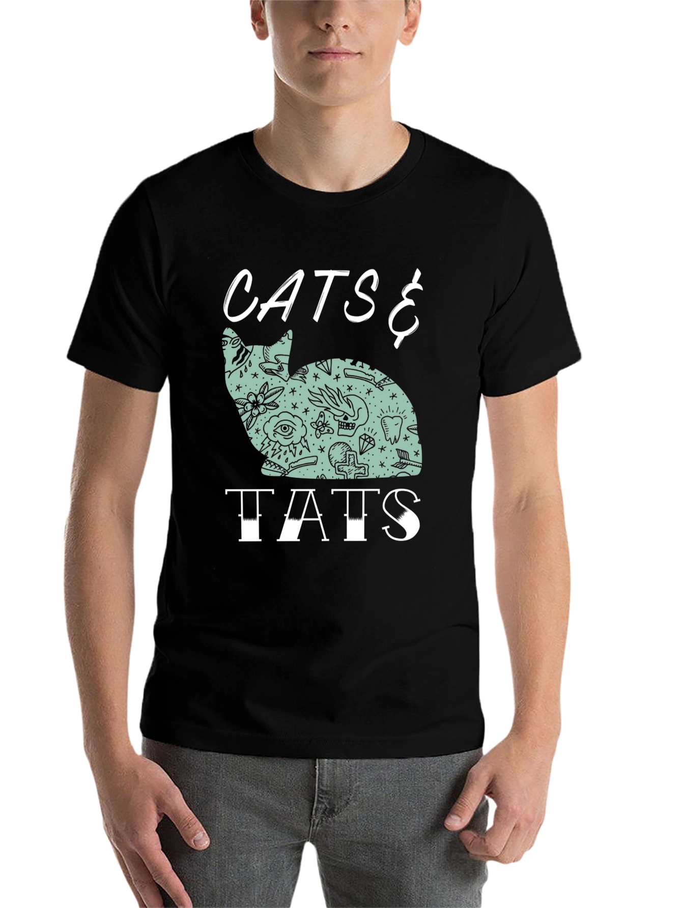 Cats & Tats Graphic Tee - Cool Tattoo Cat Design - 7