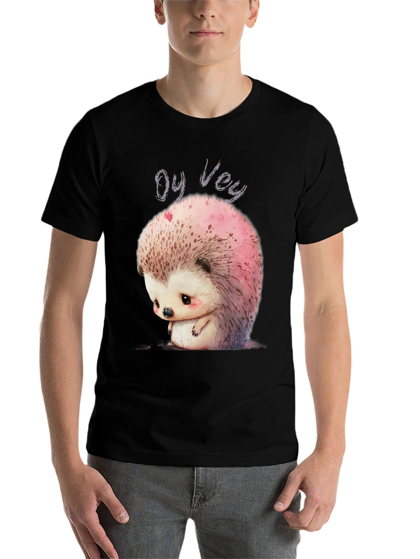 Black Oy Vey Sad Hedgehog Graphic Tee - Unisex Black T-Shirt view 7
