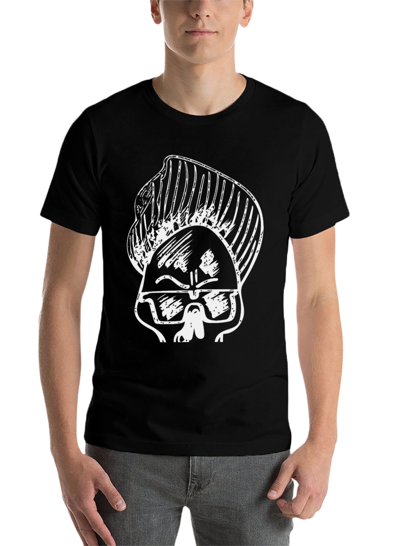 Black Cool Cartoon Skull Graphic Black T-Shirt view 7