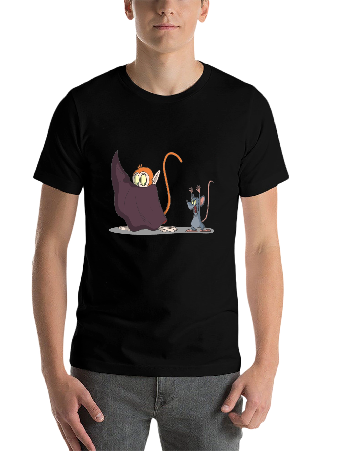 Black Cartoon Monkey & Mouse Graphic Black T-Shirt view 7
