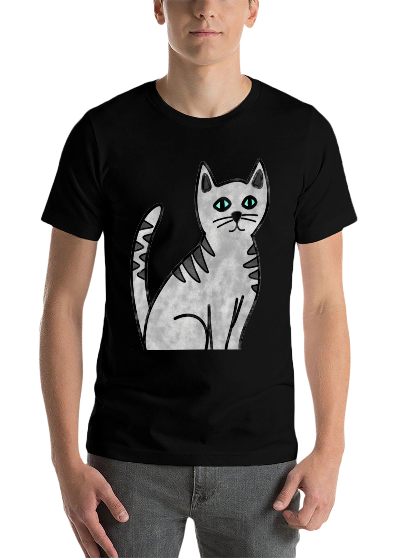 Black Cute Cat Graphic Print Black T-Shirt view 7