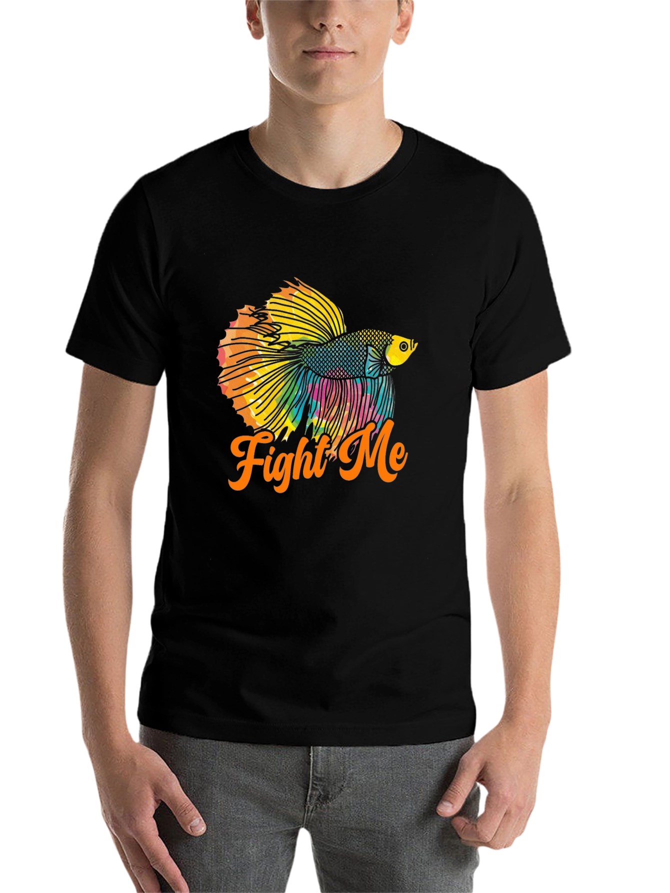 Black Fight Me Betta Fish T-Shirt - Black view 7