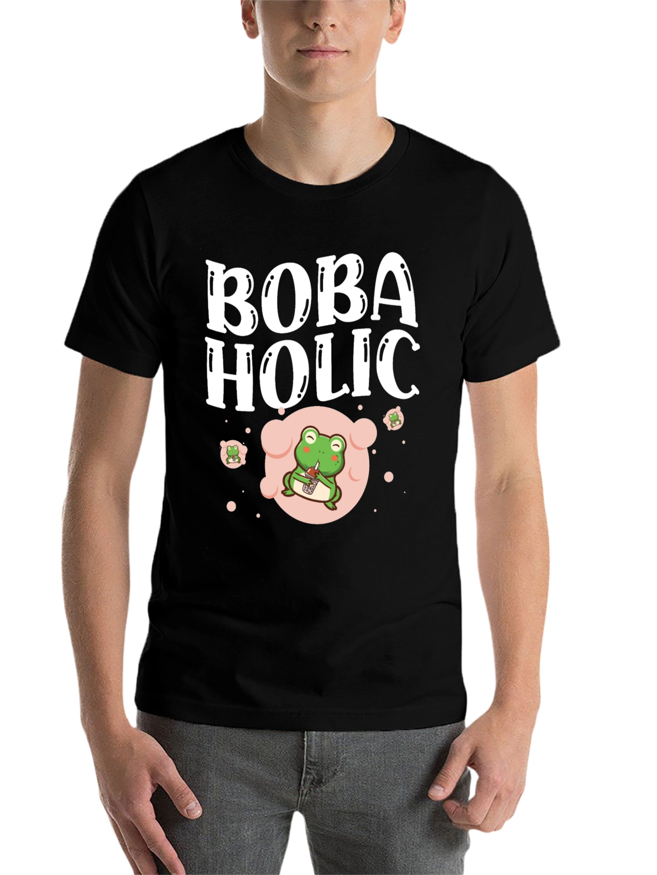 Black Boba Holic Frog Graphic Tee view 7