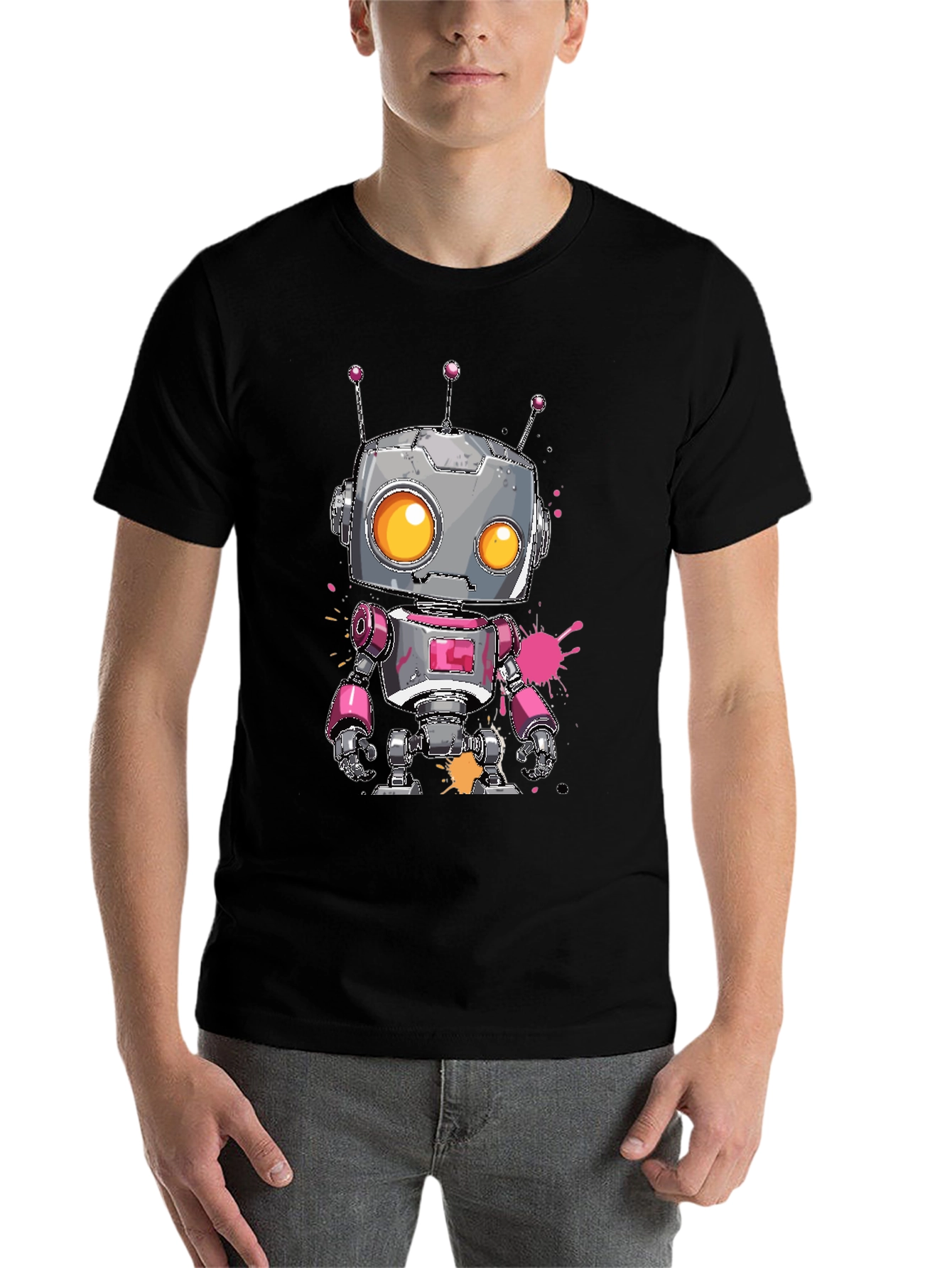 Black Robot Graphic Tee - Cool Cartoon Robot Design view 7