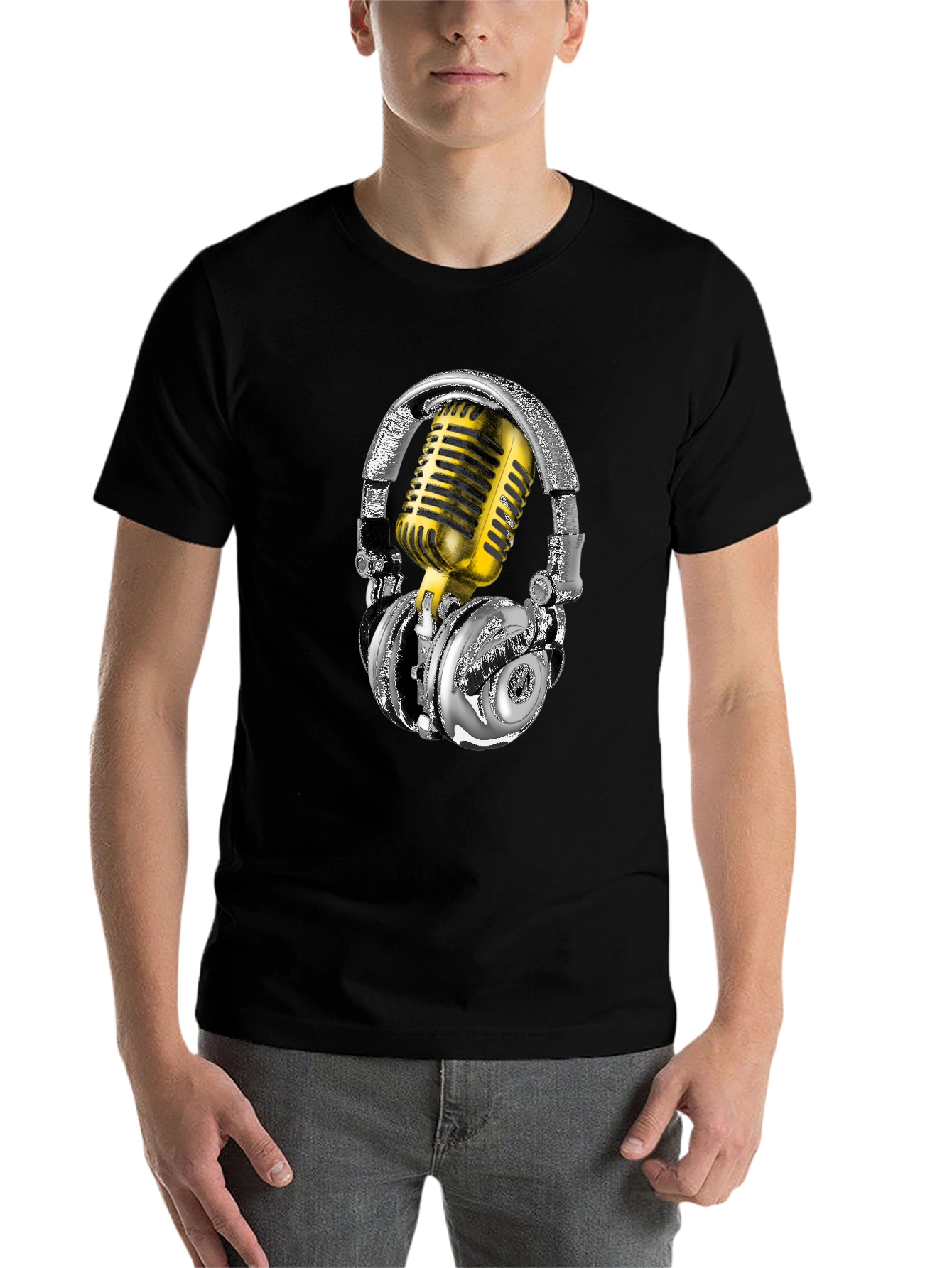 Black Headphones & Mic Graphic Tee view 7