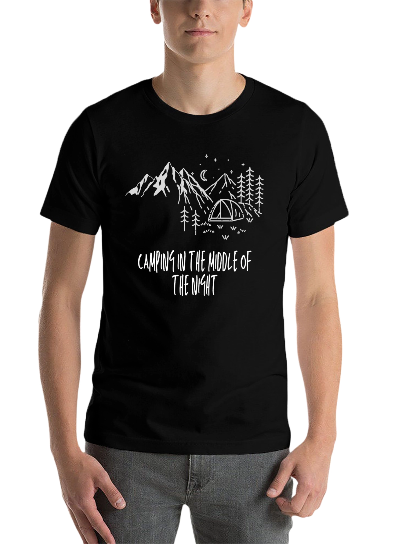 Black Camping in the Night Graphic Tee view 7