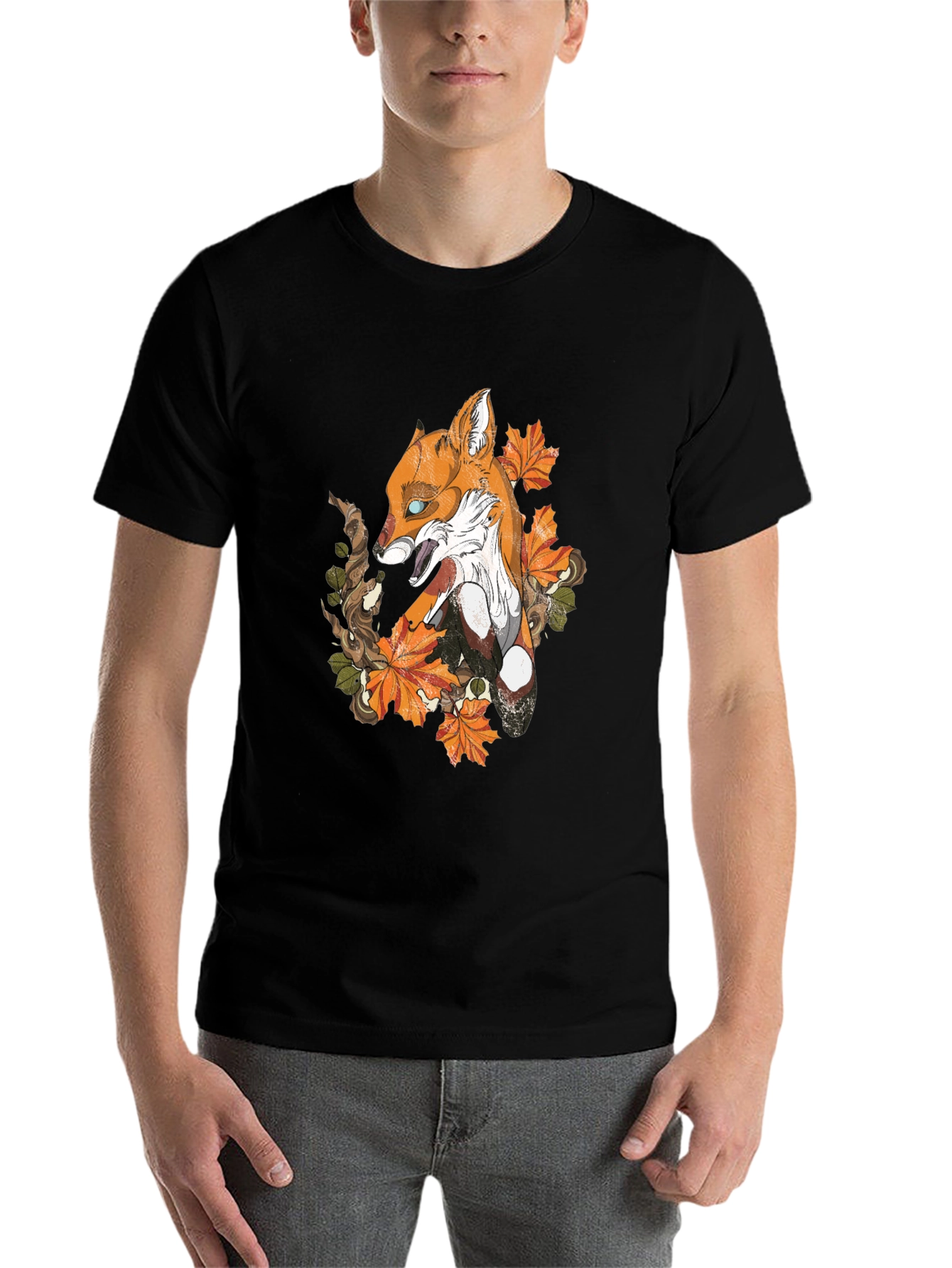 Black Fox & Foliage Graphic Tee - Urban Style view 7