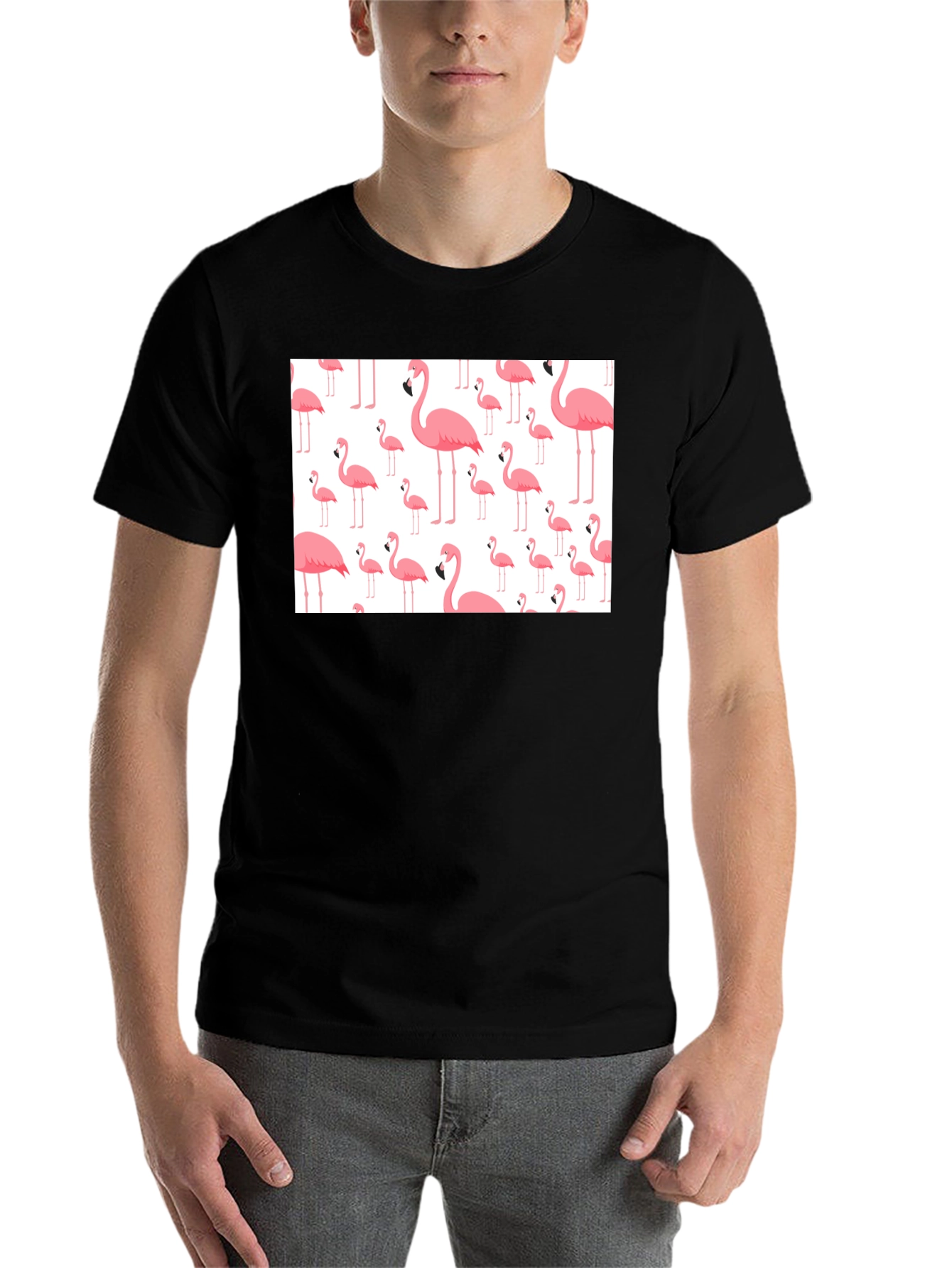 Fun Flamingo Pattern Black T-Shirt - 7