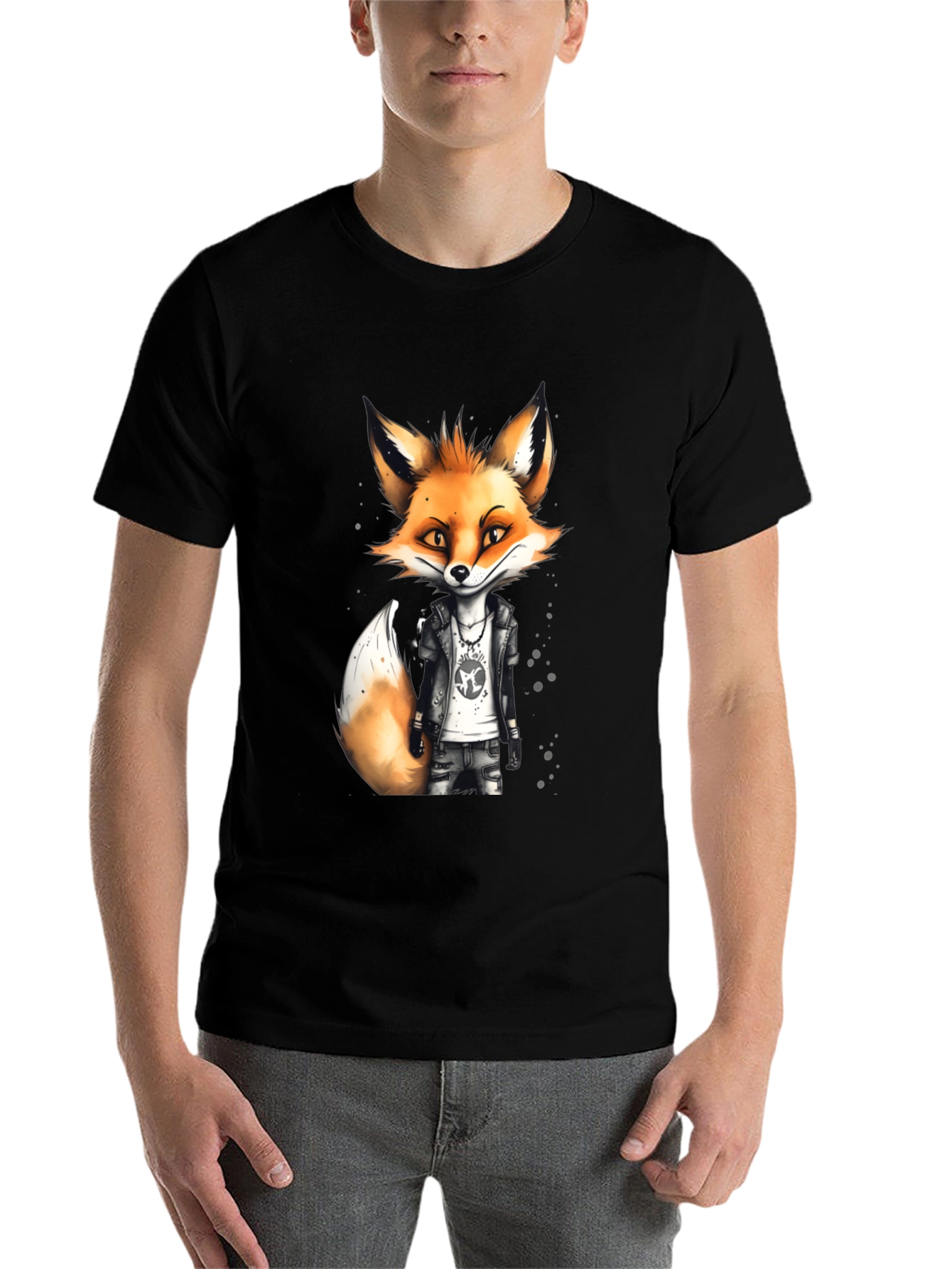 Black Cool Fox Graphic Tee - Men's Black T-Shirt view 7