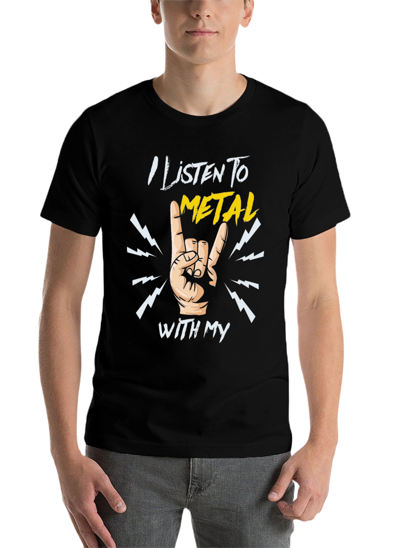 Metal Music T-Shirt - I Listen To Metal Hand Gesture Rock Graphic - 7