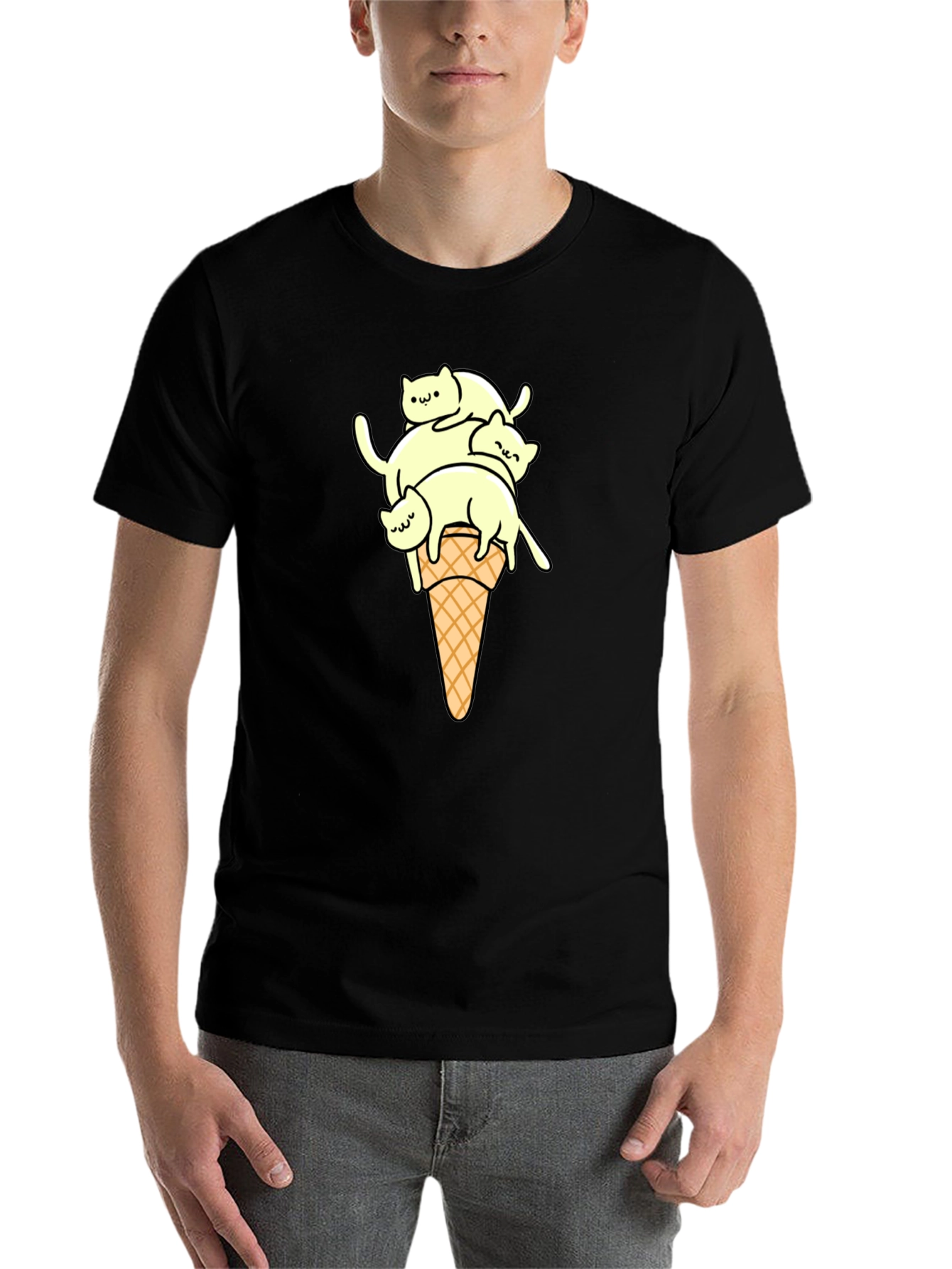 Black Cats on Cone Black Tee - Unique Graphic T-Shirt view 7