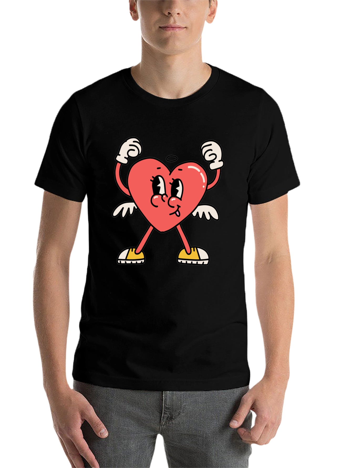 Black Heart Character Graphic Tee - Black Cotton T-Shirt view 7