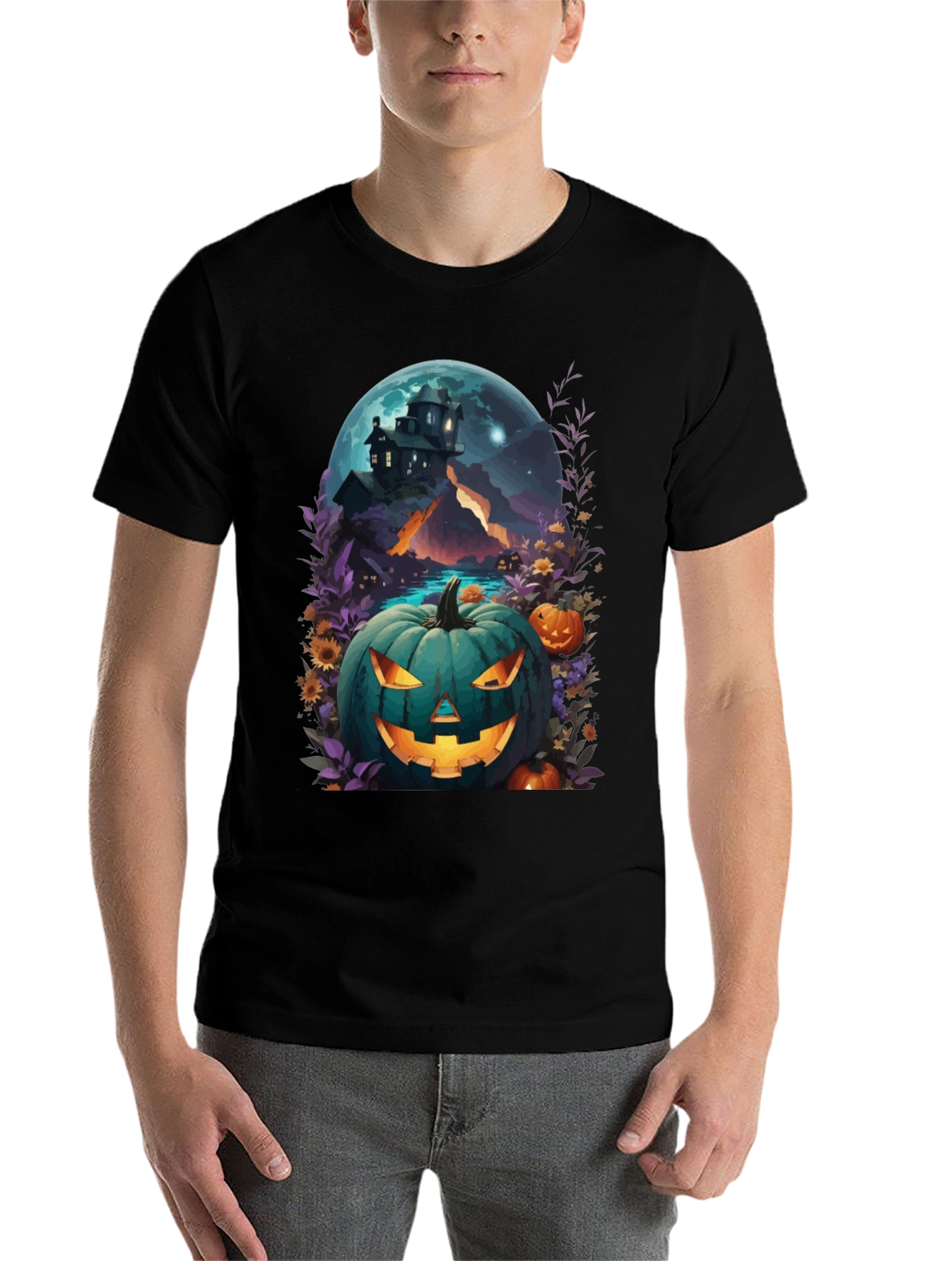 Black Halloween Pumpkin House T-Shirt view 7