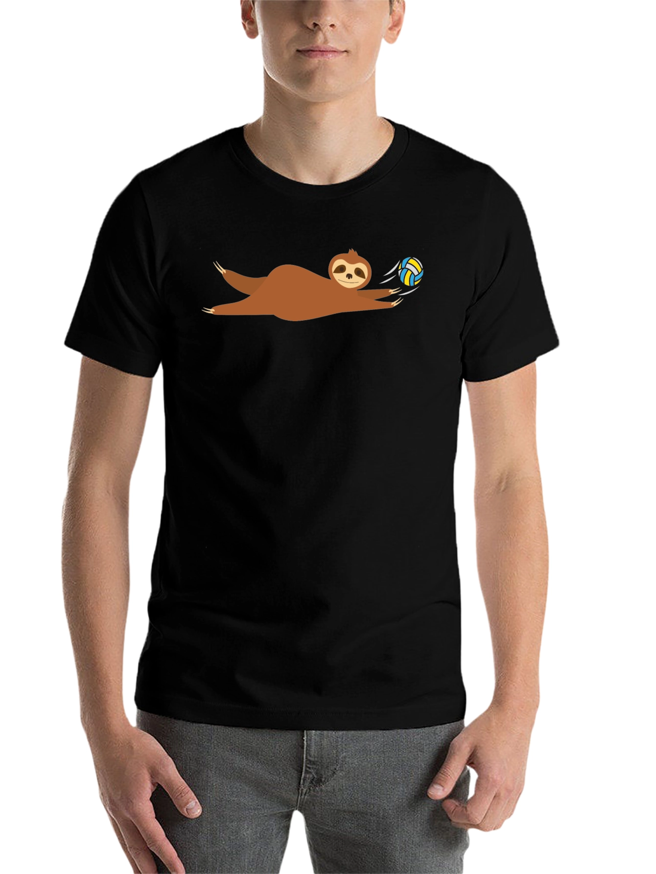 Black Volleyball Sloth Graphic T-Shirt - Funny Casual Tee view 7