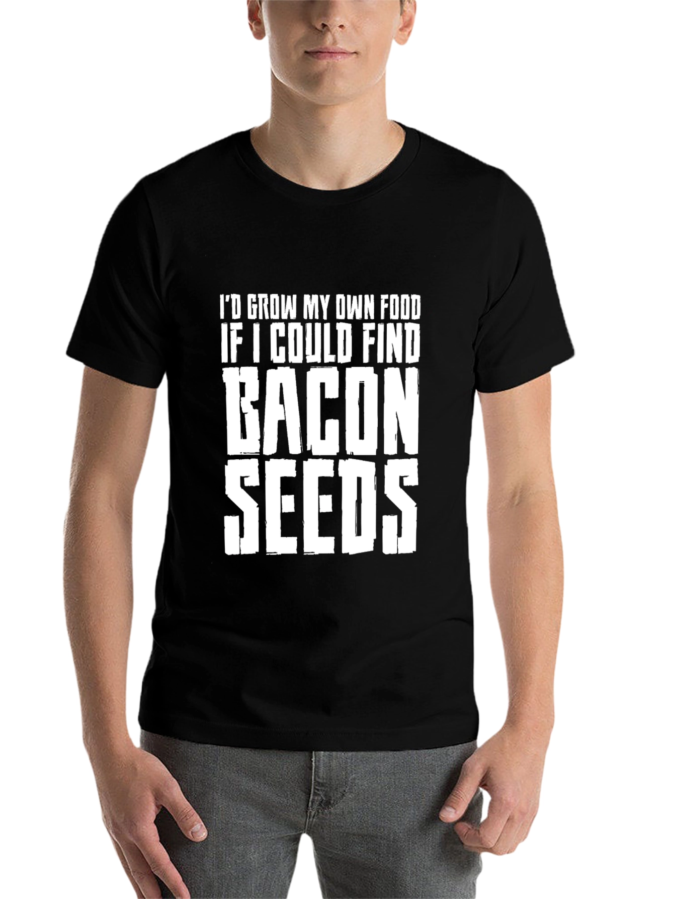 Black Bacon Seeds Graphic T-Shirt - Funny Foodie Tee view 7