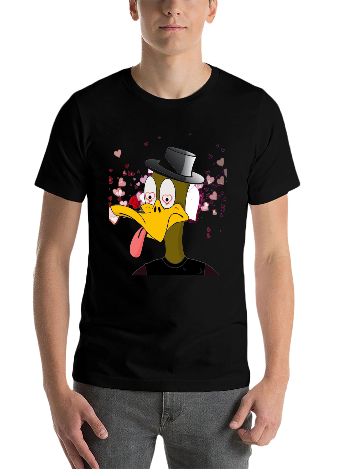 Black Funny Duck Valentine's T-Shirt view 7