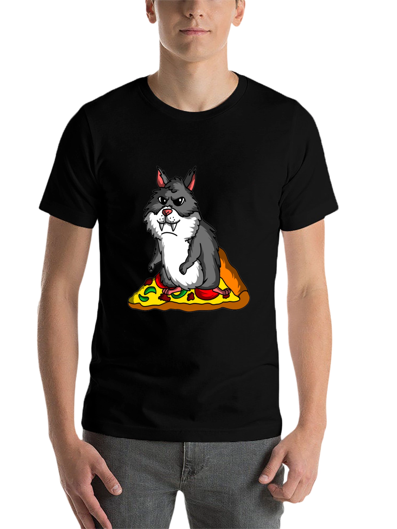 Black Wolf Hamster Pizza T-Shirt - Funny Graphic Tee view 7