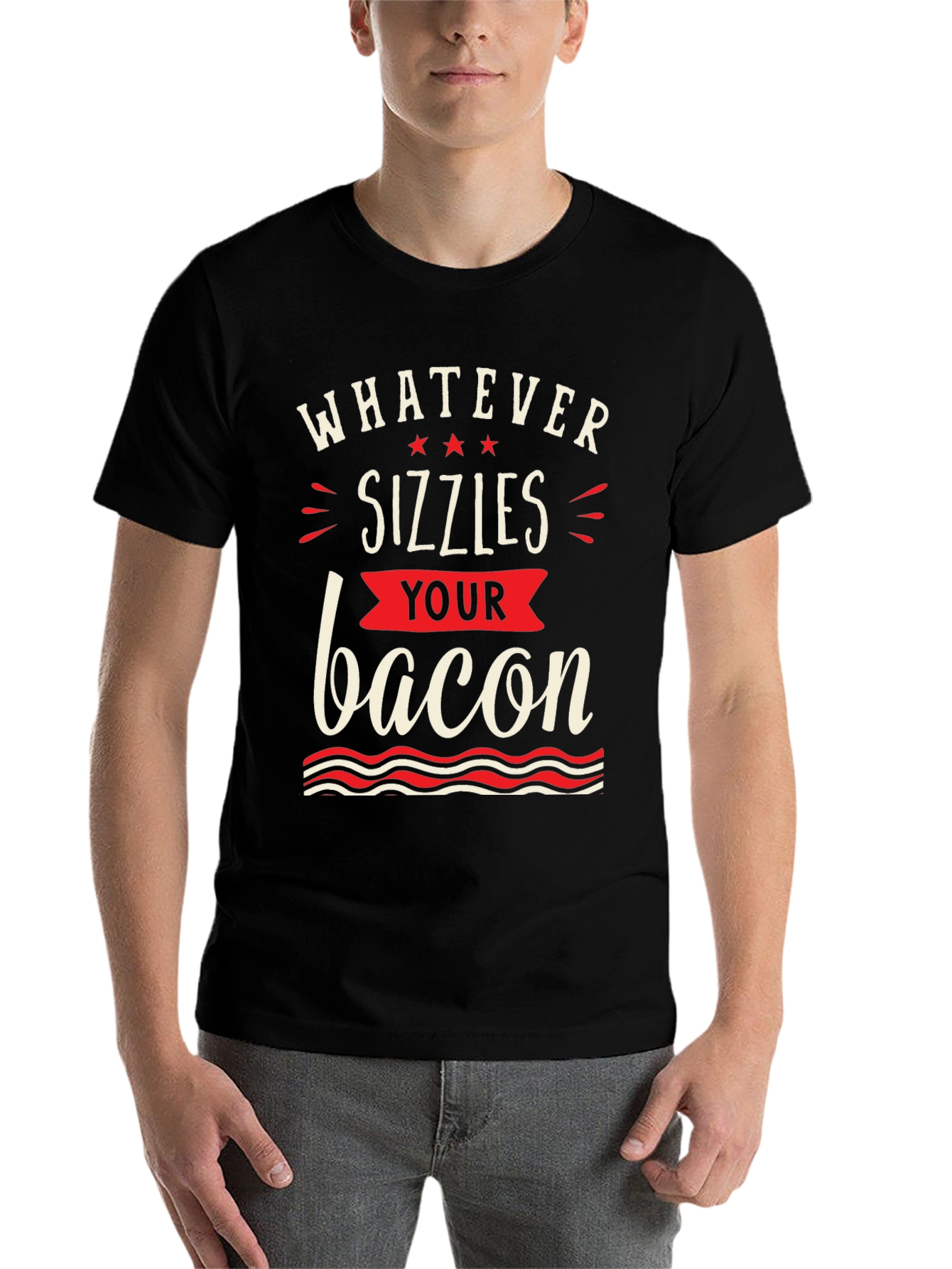 Black Whatever Sizzles Your Bacon Black T-Shirt view 7