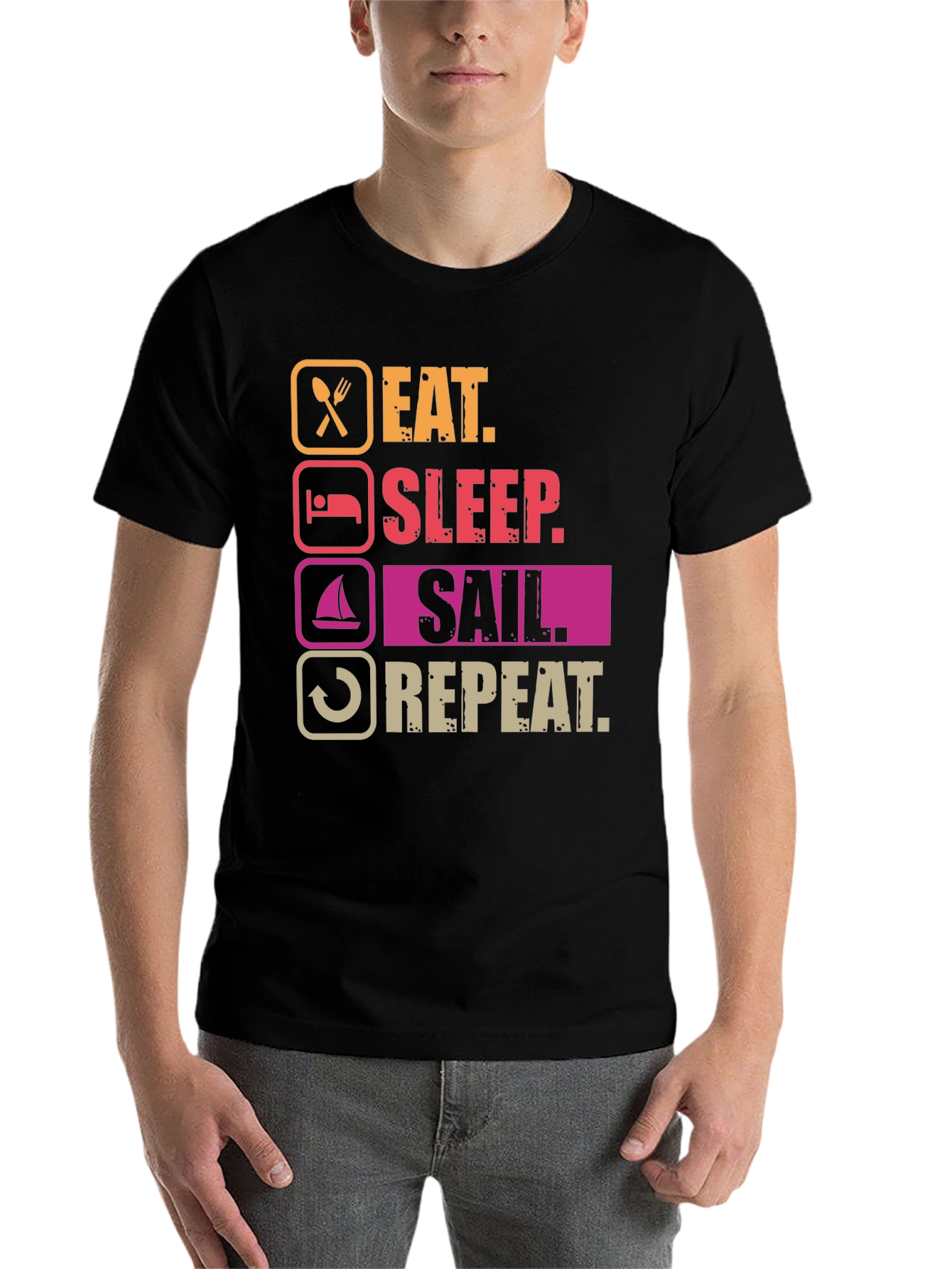 Black Eat Sleep Sail Repeat T-Shirt - Boating Life Apparel view 7