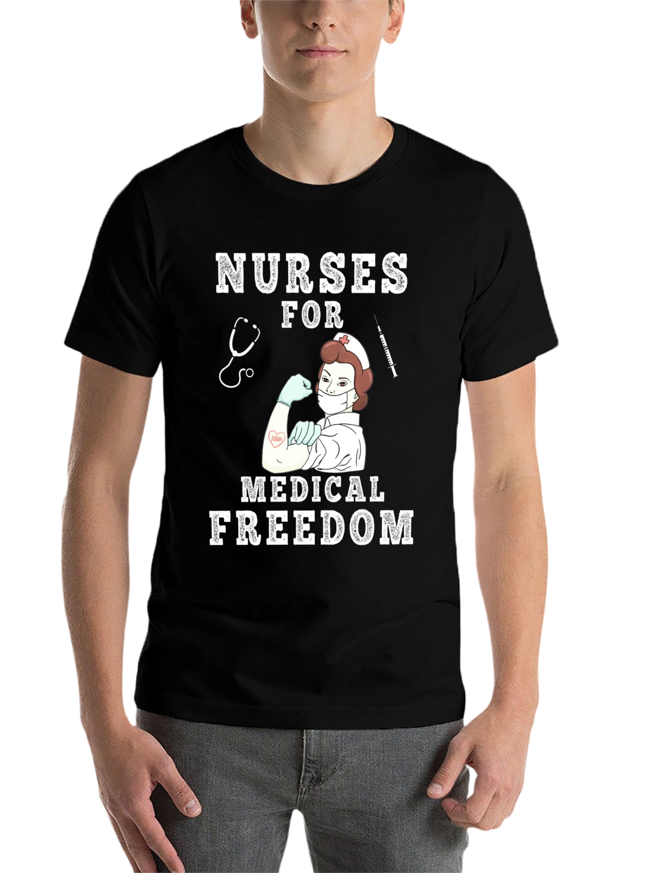 Black Nurses for Medical Freedom Black T-Shirt view 7