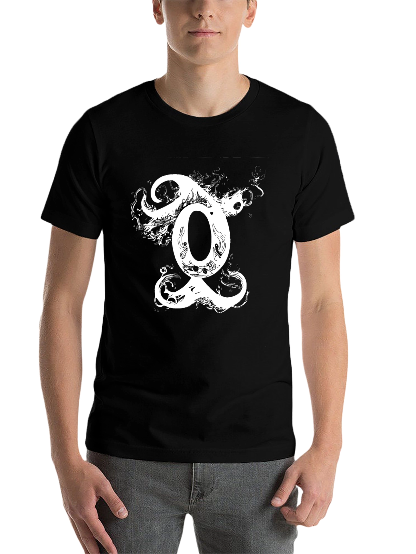 Black Black T-Shirt with Unique White Graphic Design view 7