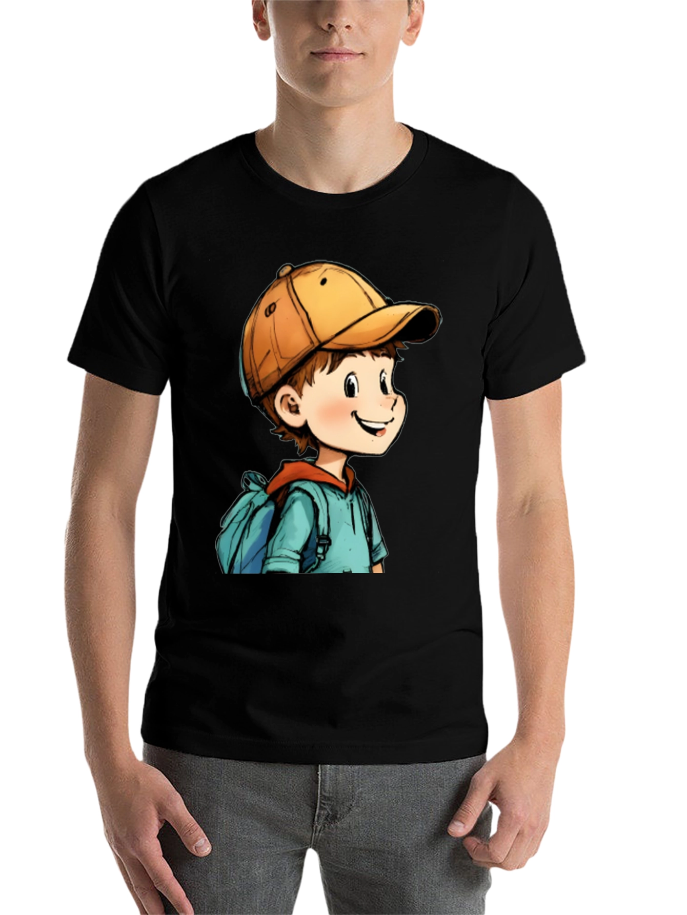 Black Cartoon Boy Black T-Shirt: Fun Graphic Tee for Everyday Wear view 7