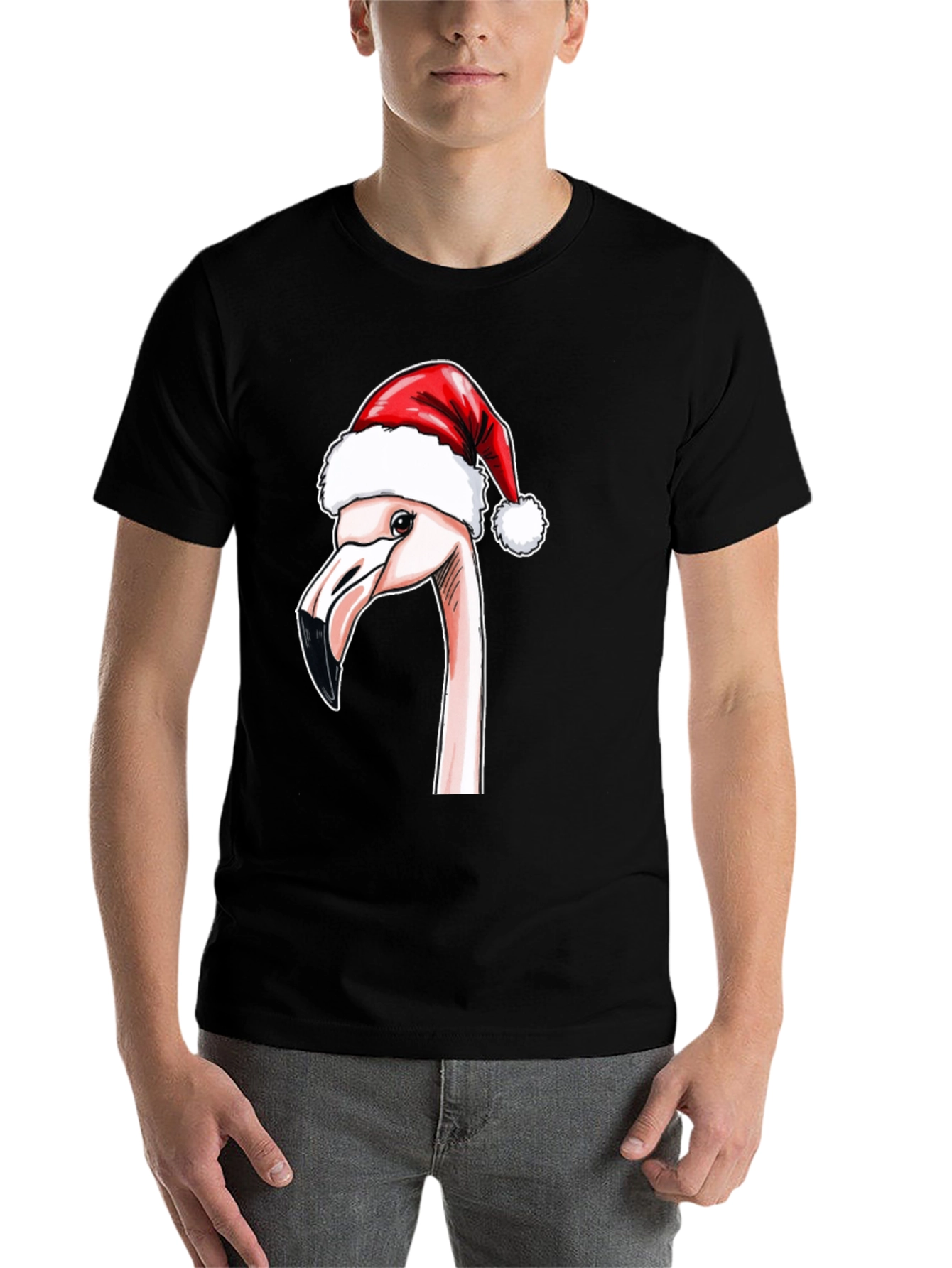 Black Festive Flamingo T-Shirt - Holiday Cheer view 7