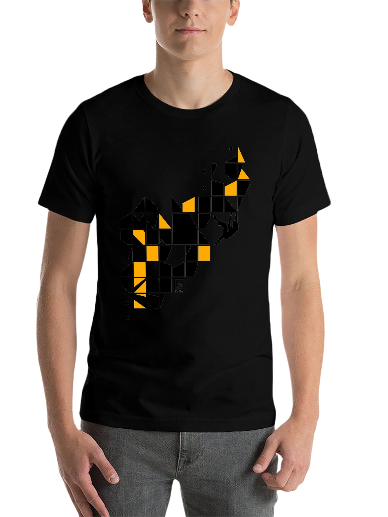 Black Geometric Graphic Print Men's Black T-Shirt view 7
