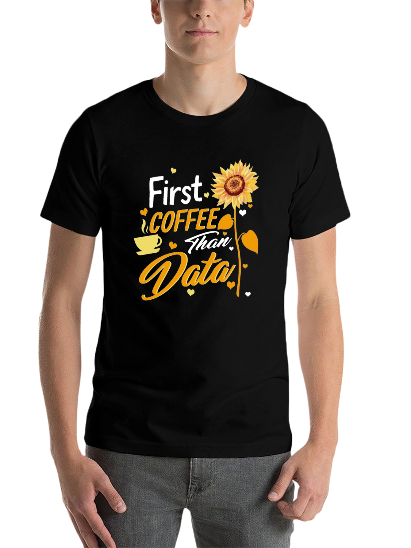 Black Coffee and Data T-Shirt - Sunflower Design view 7