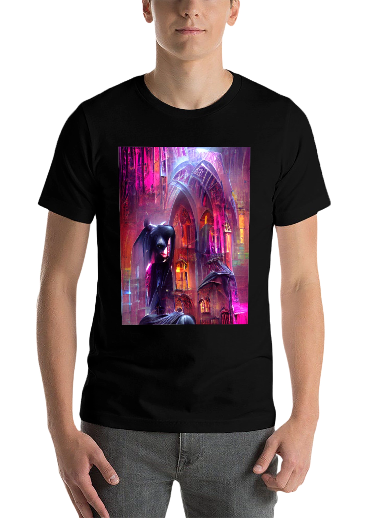 Black Gothic Art Tee - Dark Fantasy Style T-Shirt view 7