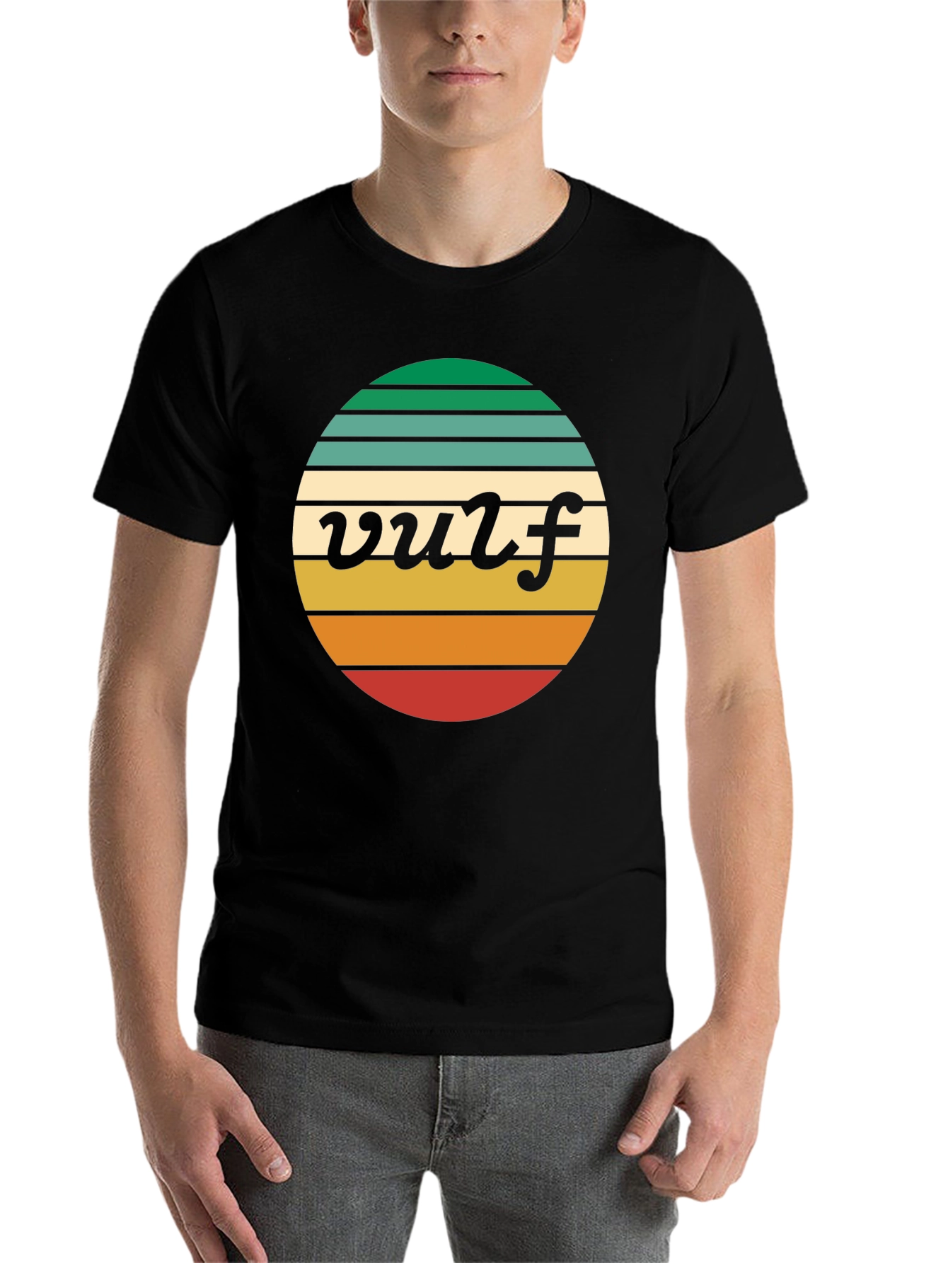 Black Retro Vulf Tee - Striped Circle Graphic view 7