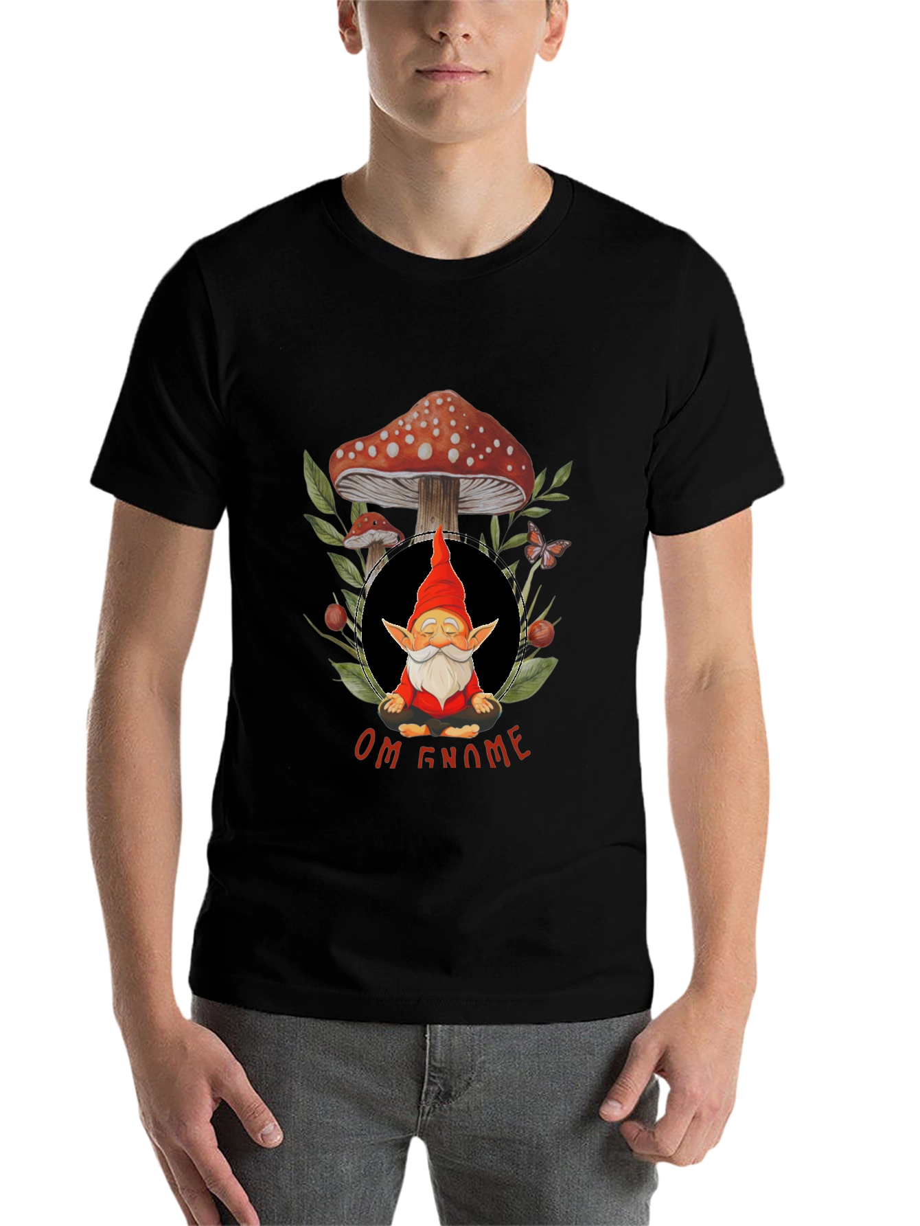 Black Om Gnome Meditation T-Shirt view 7