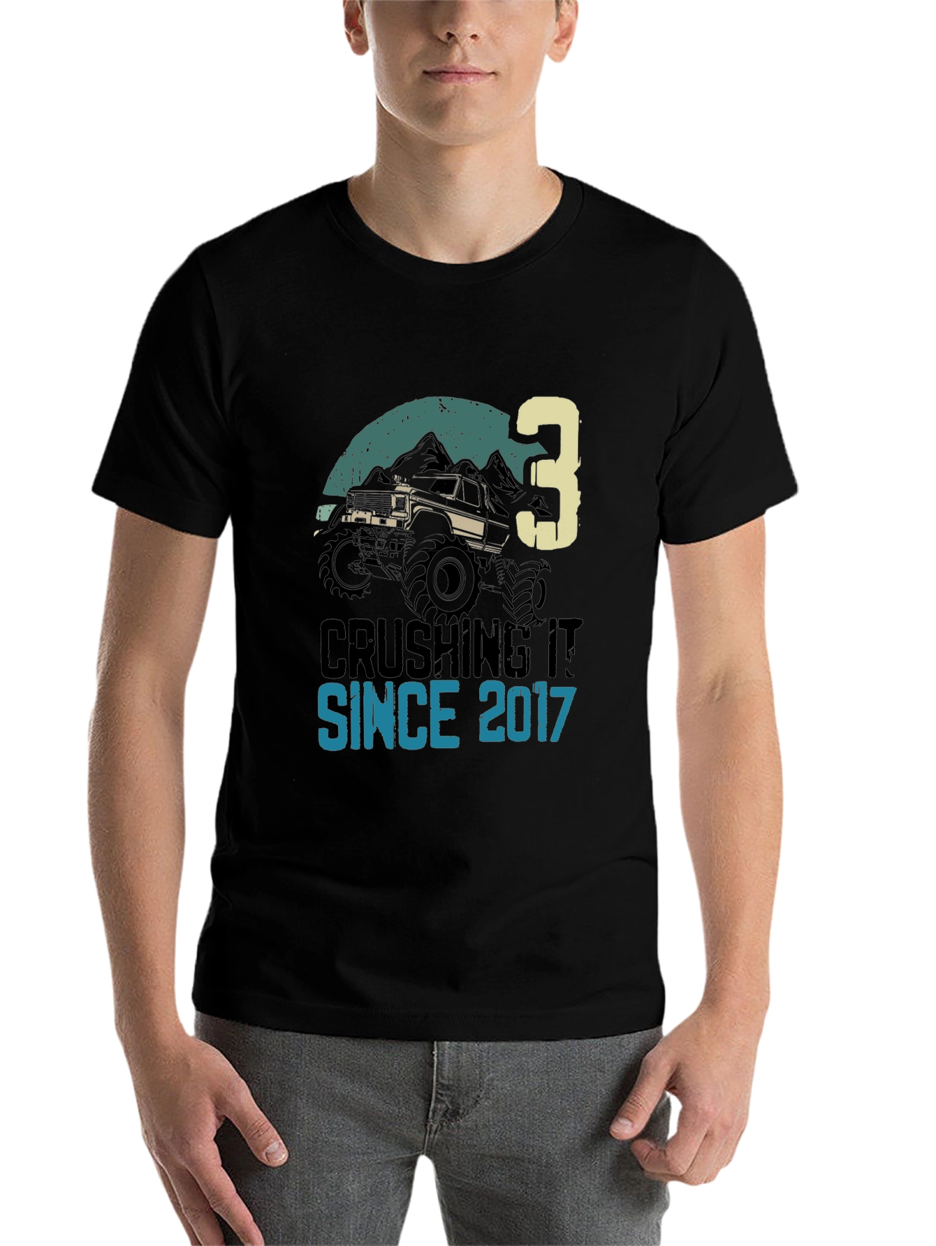 Crushing It Since 2017 3rd Birthday Monster Truck T-Shirt - 7