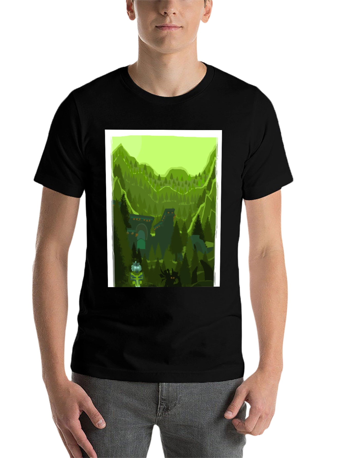 Black Forest Landscape Graphic Tee - Black Cotton T-Shirt view 7